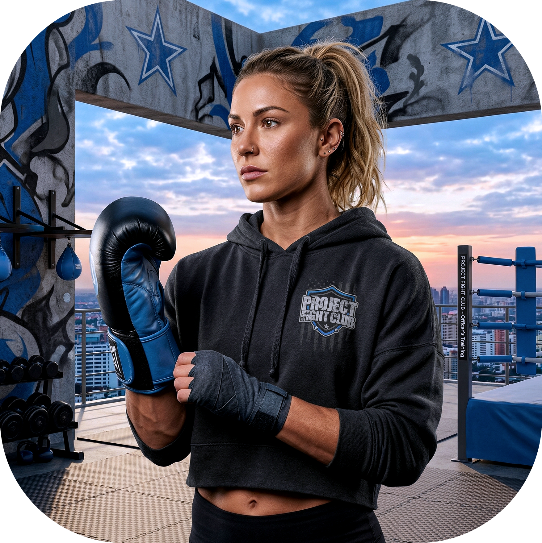 BLACK CROPPED HOODIE - SUPPORT POLICE