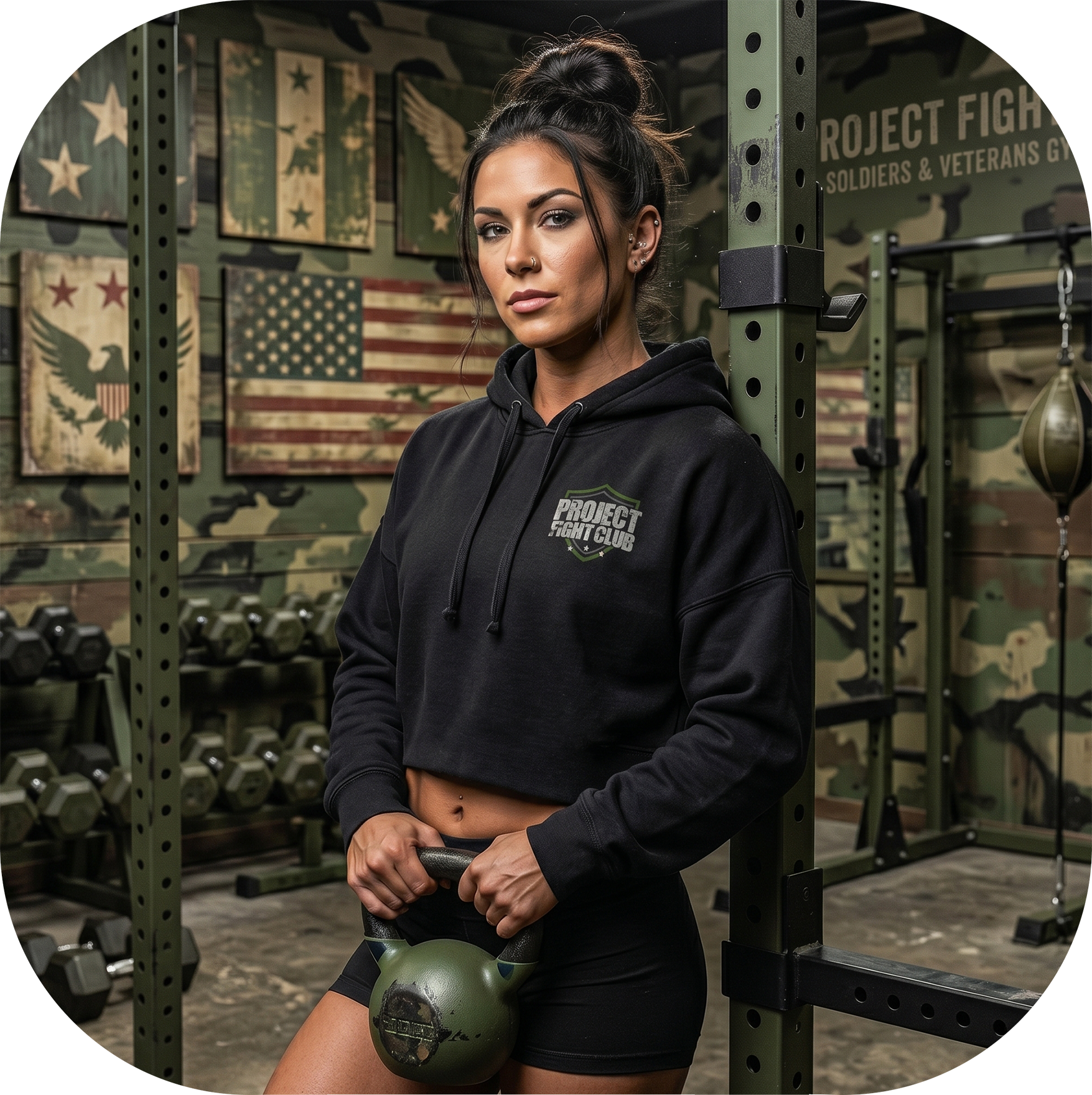 WOMENS BLACK CROP HOODIE 2 - HONOR SOLDIERS & VETERANS