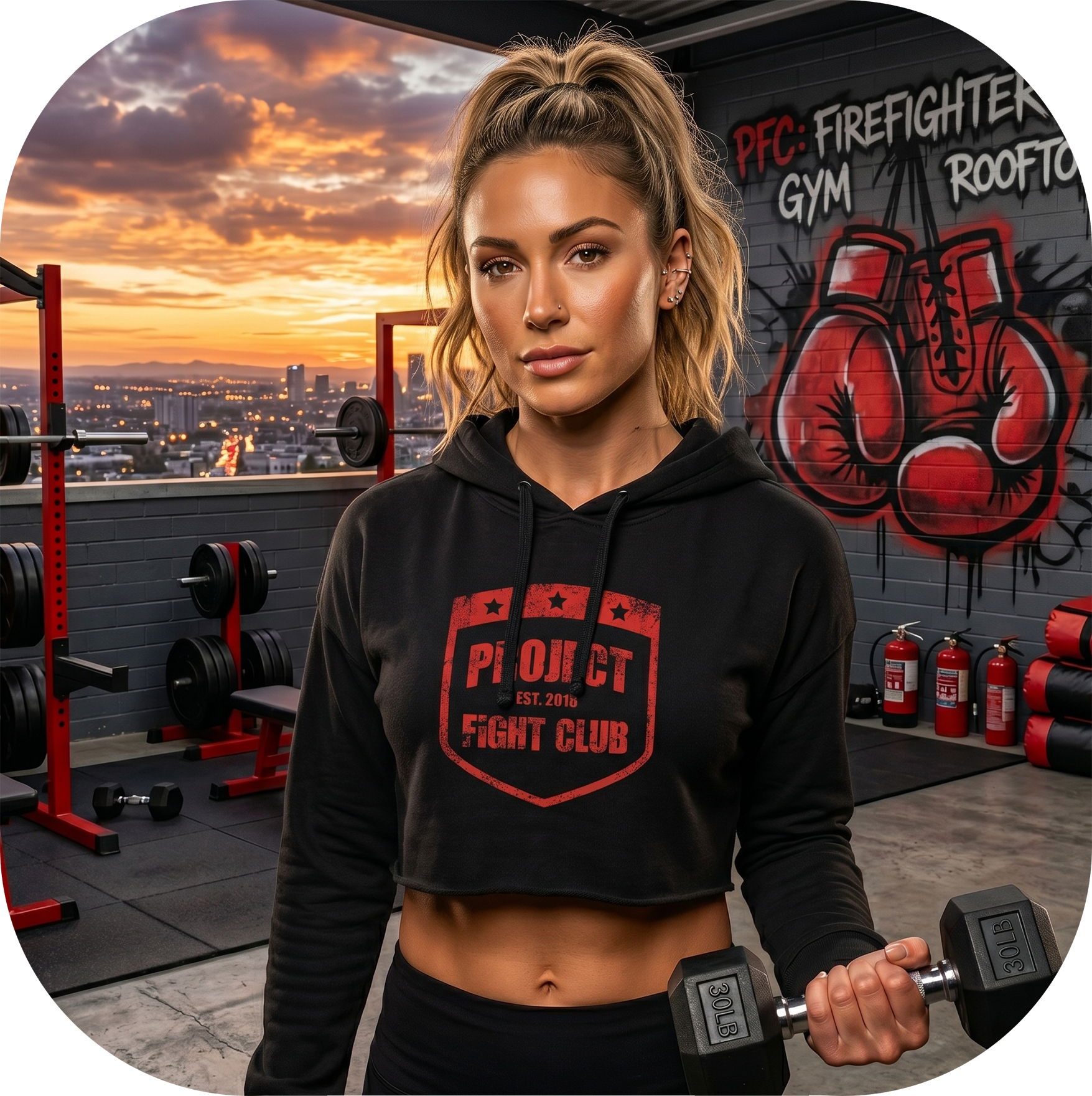 WOMENS BLACK CROPPED HOODIE 3 - HONOR FIREFIGHTERS & EMTs