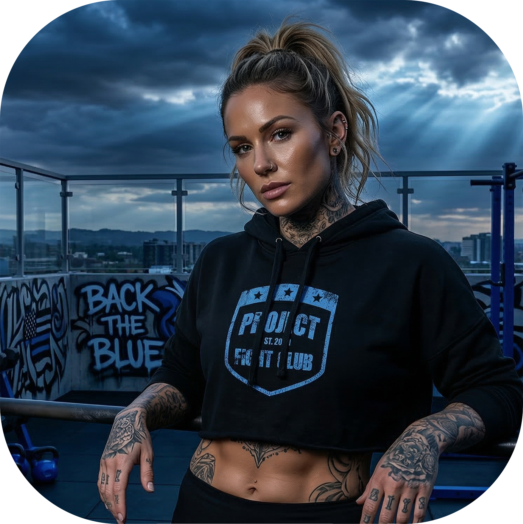 BLACK CROPPED HOODIE 3 - SUPPORT POLICE