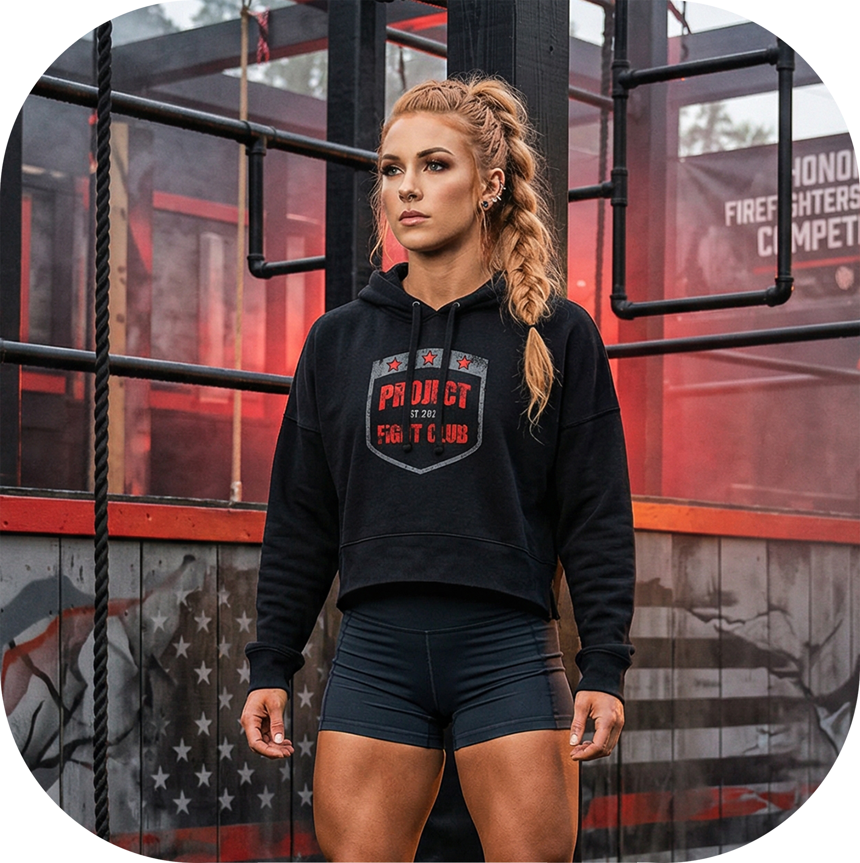 WOMENS BLACK CROPPED HOODIE - HONOR FIREFIGHTERS & EMTs