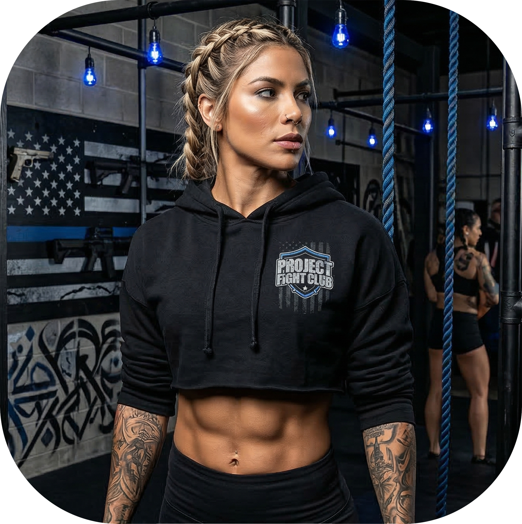 BLACK CROPPED HOODIE - SUPPORT POLICE