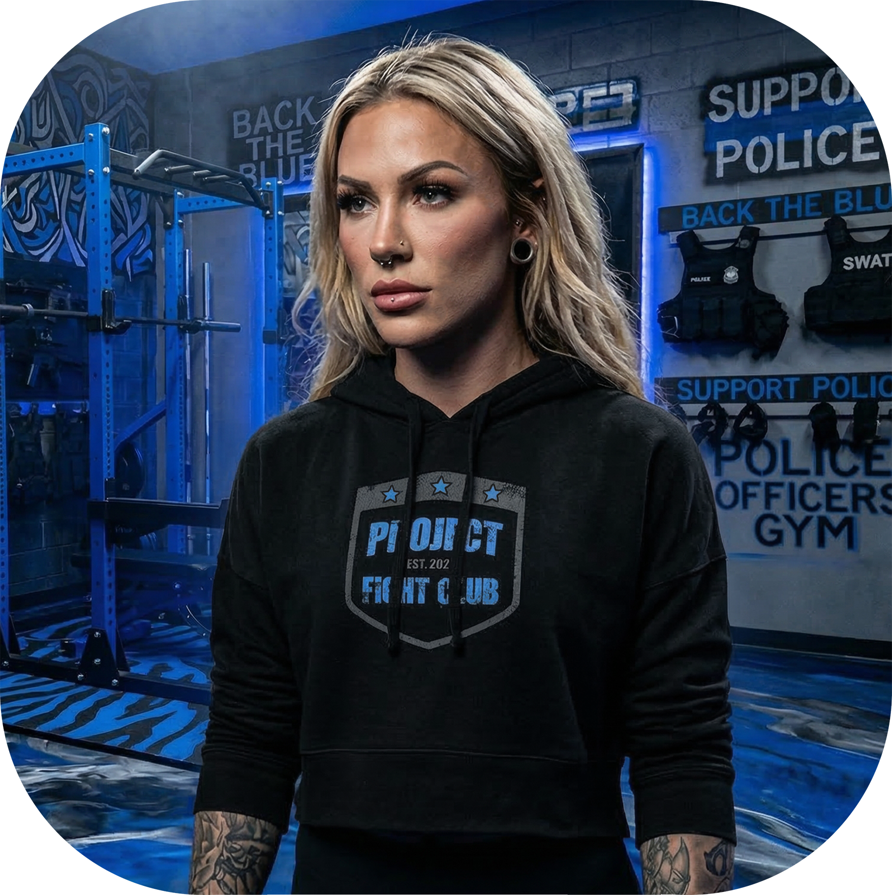 BLACK CROPPED HOODIE - SUPPORT POLICE