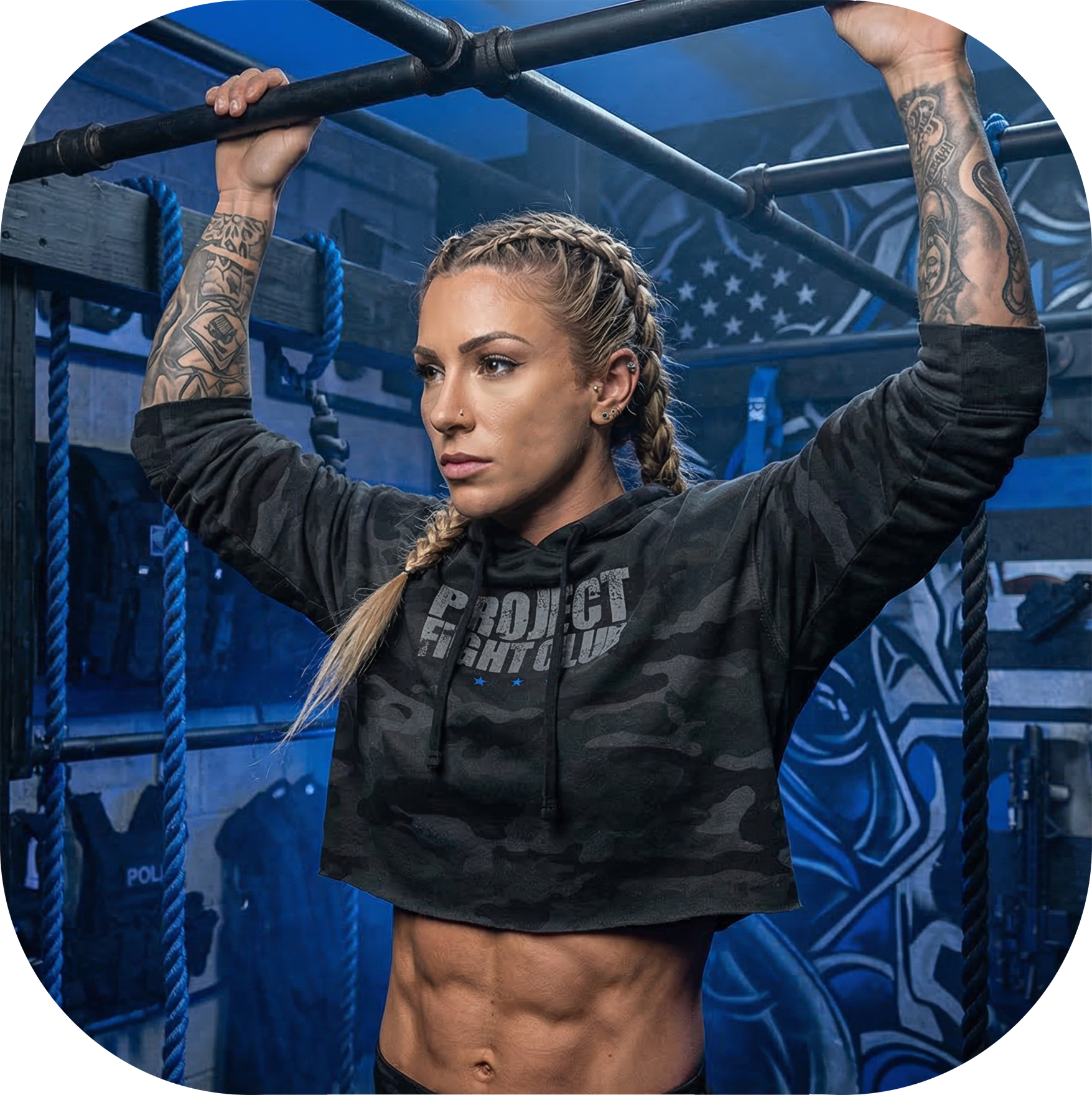 WOMENS BLACK CAMO CROPPED HOODIE - SUPPORT POLICE