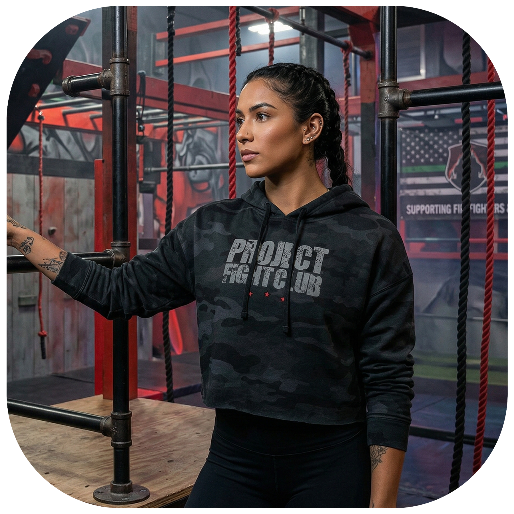 BLACK CAMO CROPPED HOODIE - HONOR FIREFIGHTERS & EMTs
