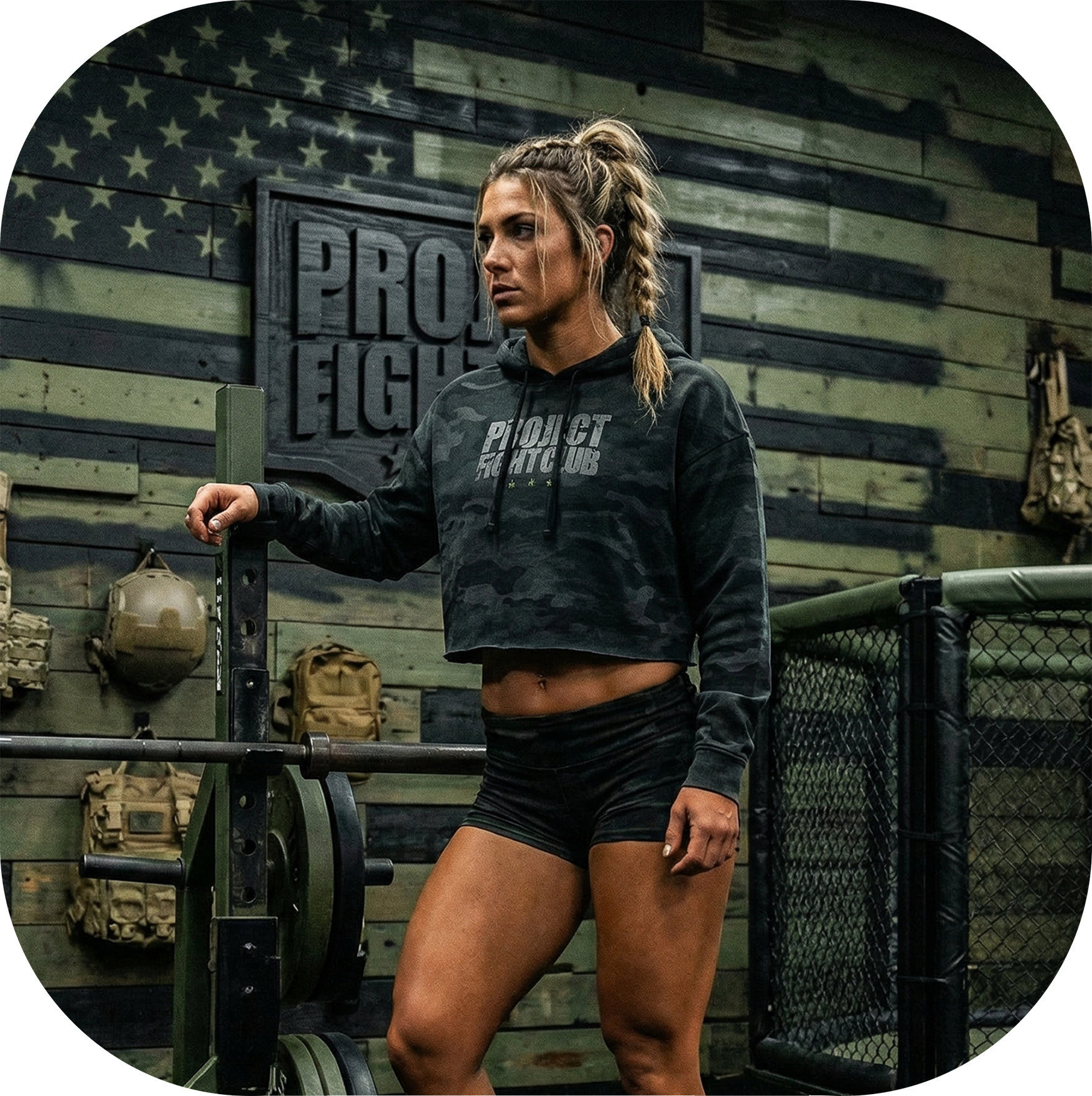WOMENS BLACK CAMO CROP HOODIE - HONOR SOLDIERS & VETERANS