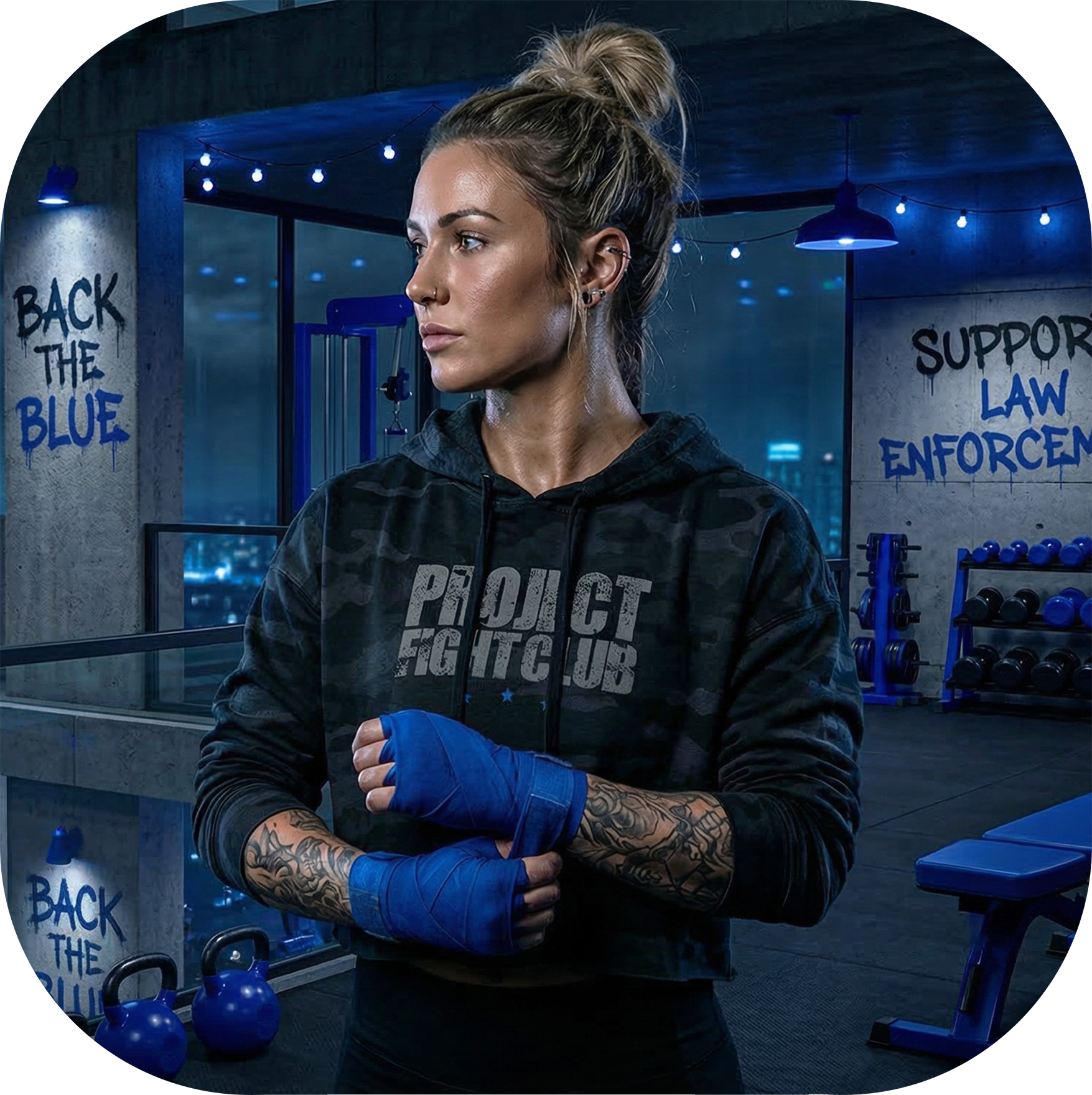 WOMENS BLACK CAMO CROPPED HOODIE - SUPPORT POLICE