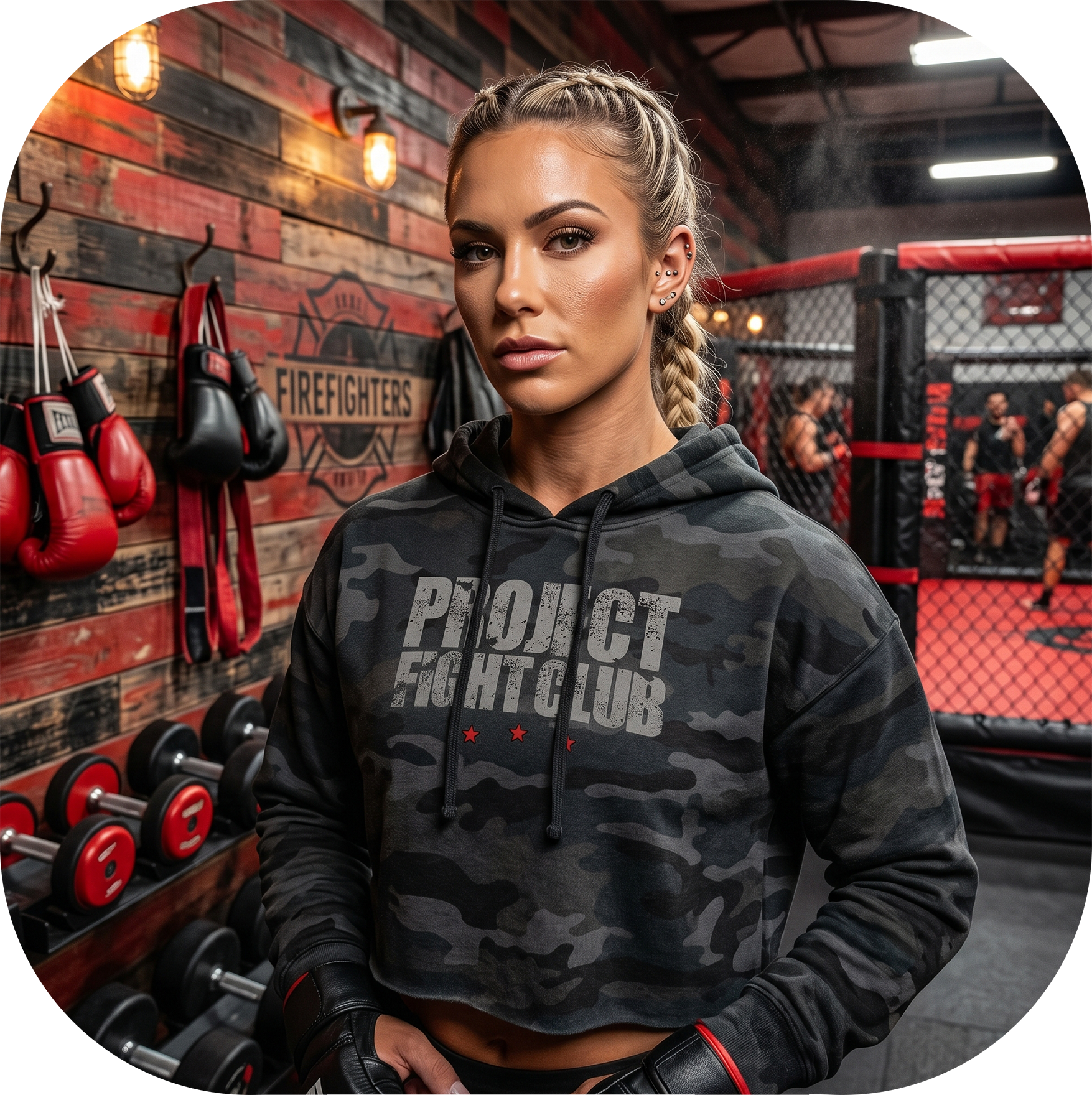 BLACK CAMO CROPPED HOODIE - HONOR FIREFIGHTERS & EMTs