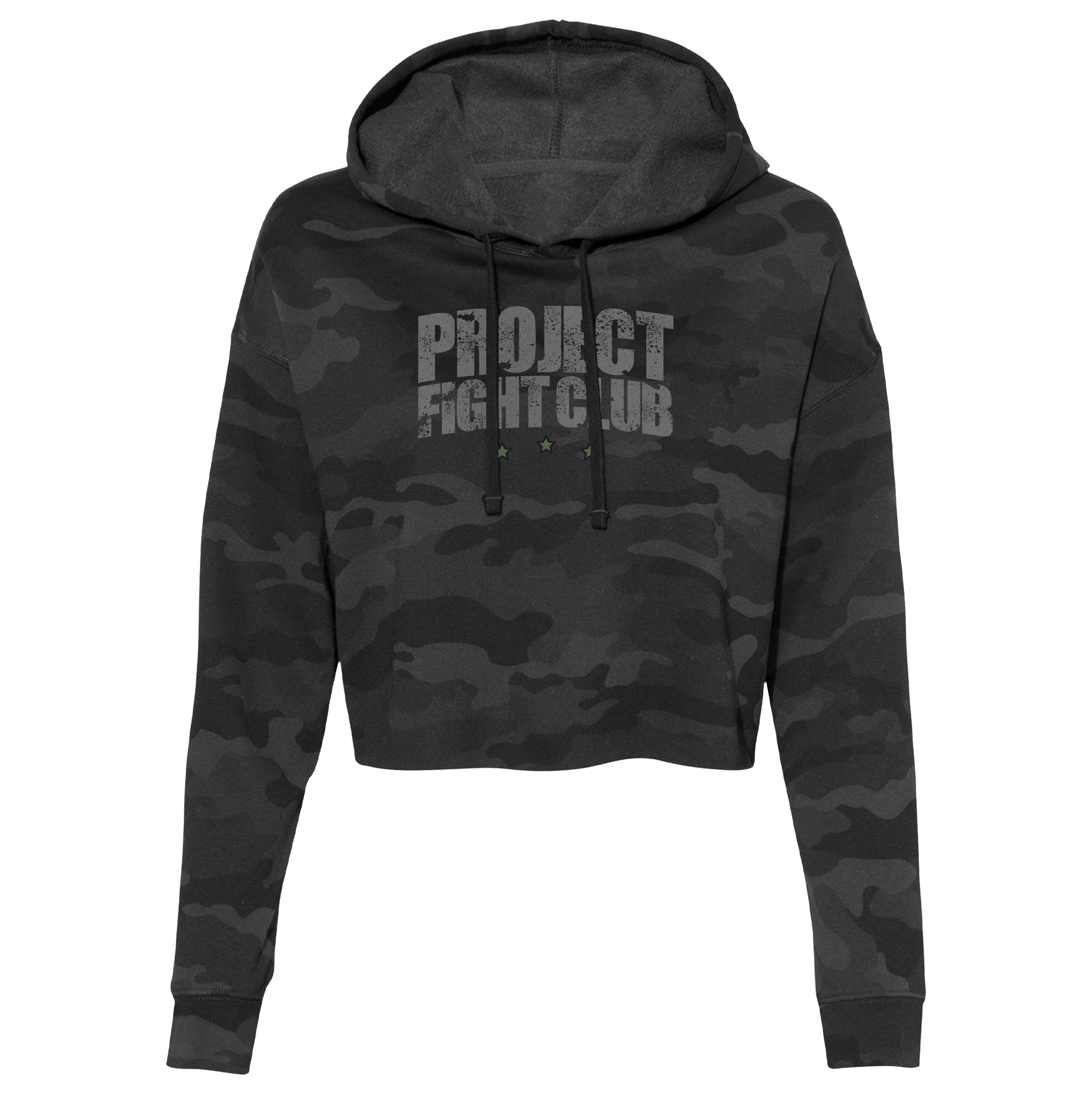 WOMENS BLACK CAMO CROP HOODIE - HONOR SOLDIERS & VETERANS