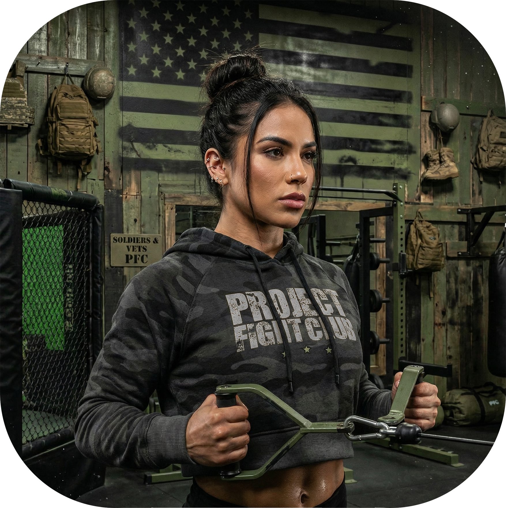WOMENS BLACK CAMO CROP HOODIE - HONOR SOLDIERS & VETERANS