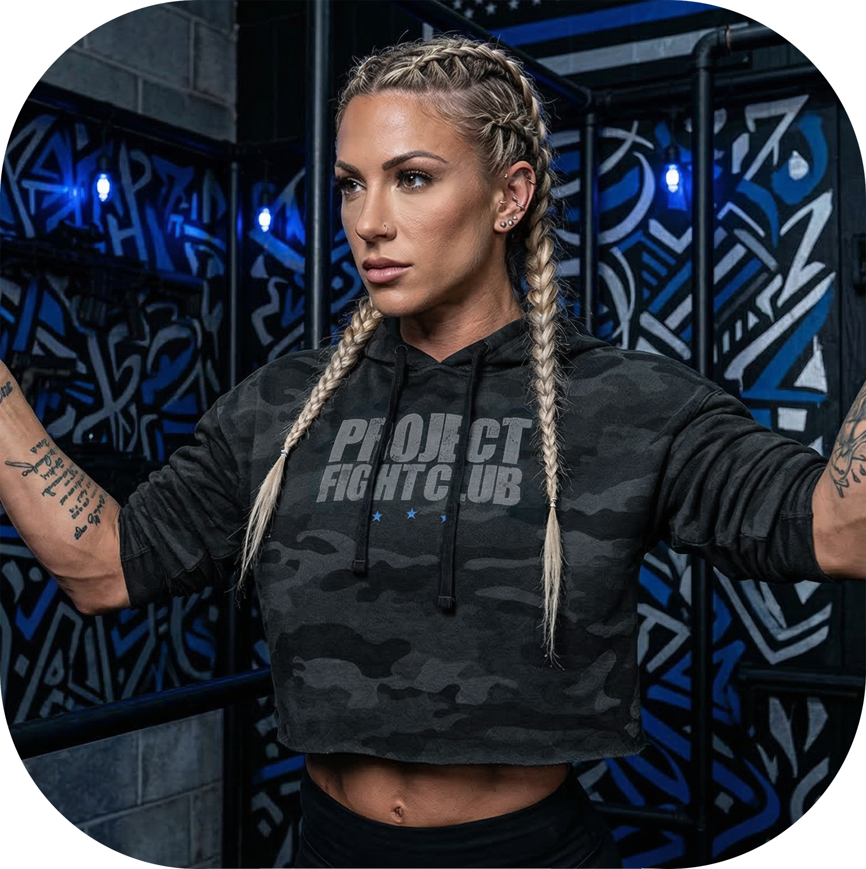 WOMENS BLACK CAMO CROPPED HOODIE - SUPPORT POLICE