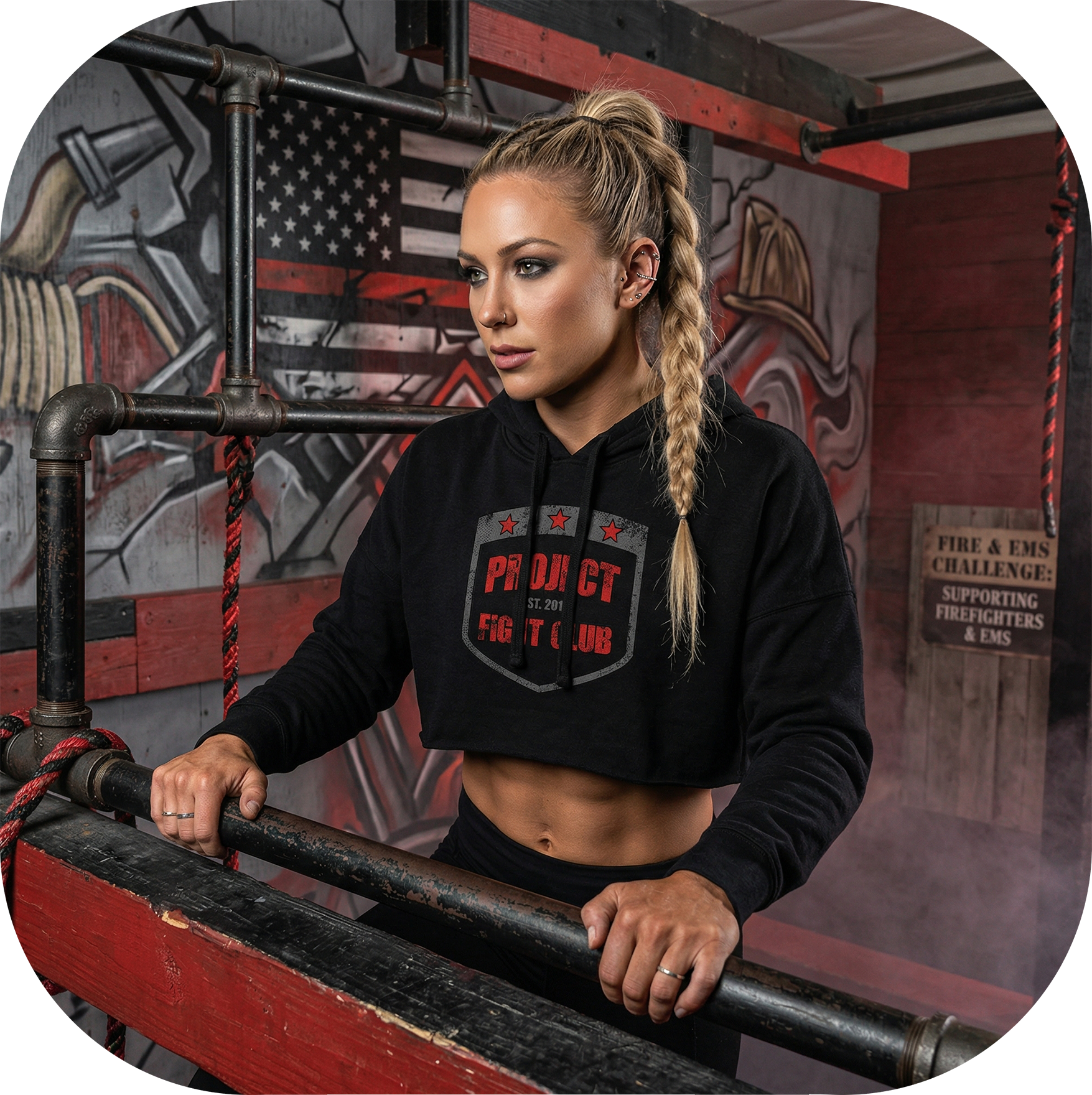 WOMENS BLACK CROPPED HOODIE - HONOR FIREFIGHTERS & EMTs