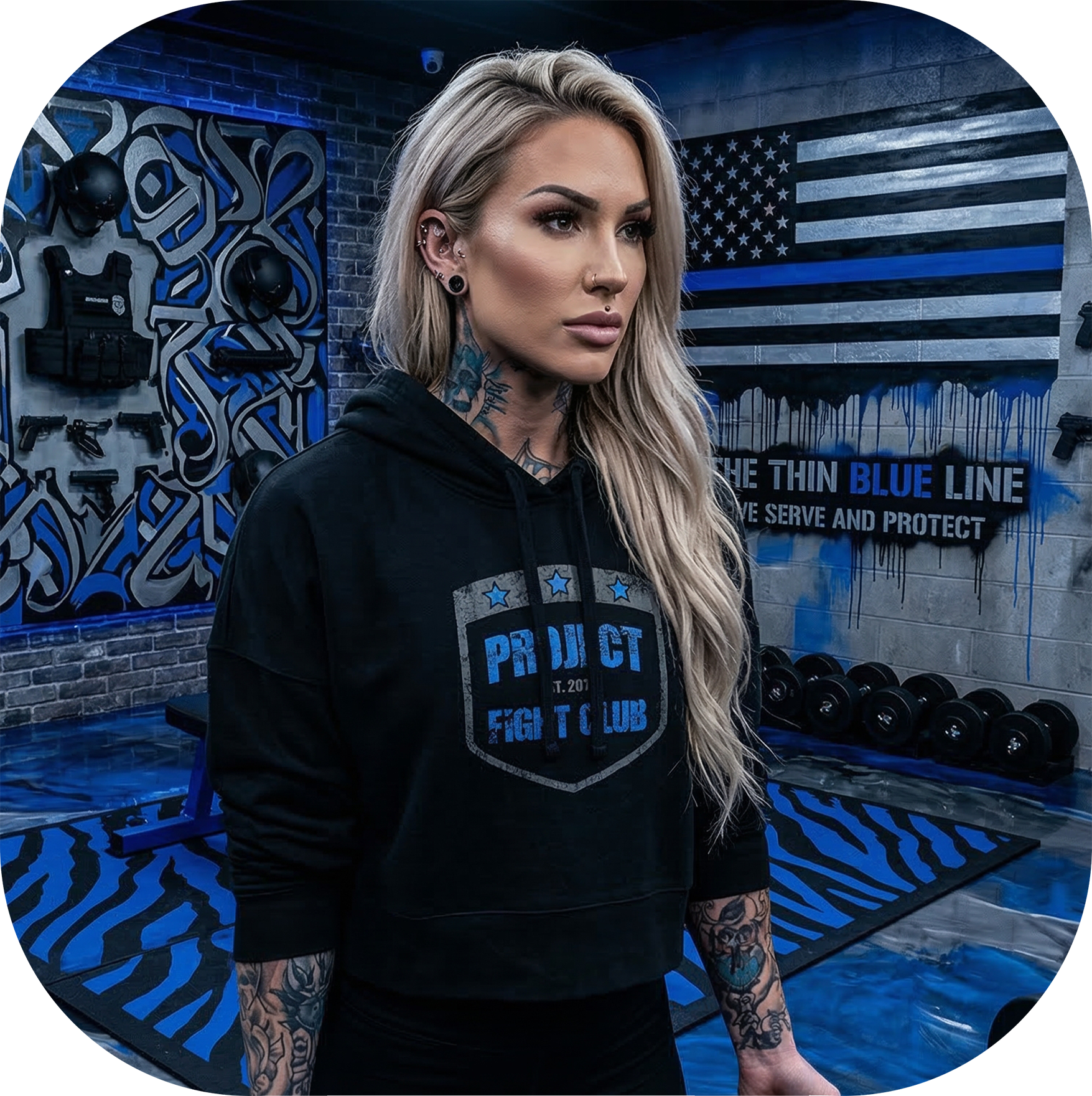 BLACK CROPPED HOODIE - SUPPORT POLICE