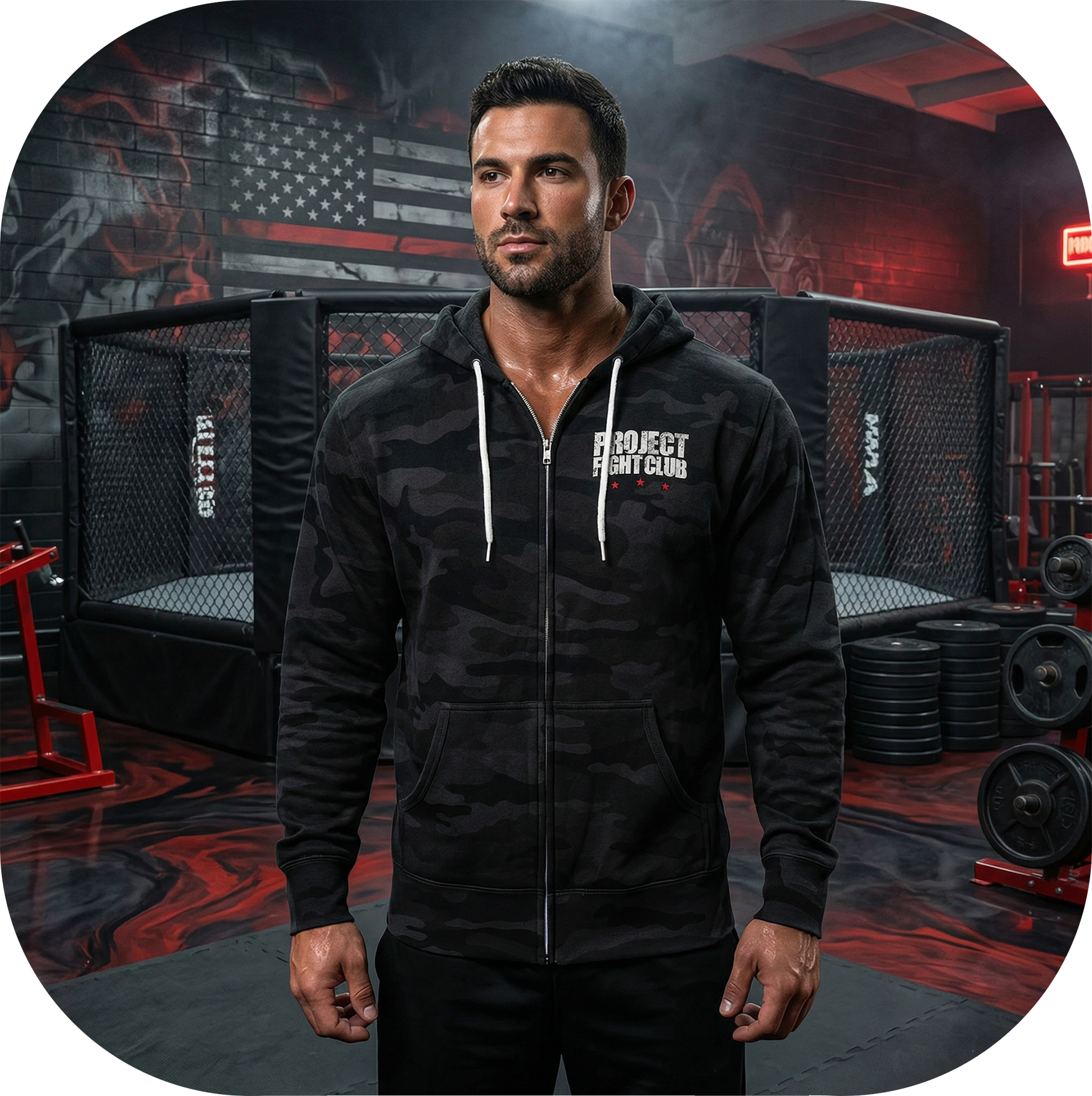 BLACK CAMO LIGHTWEIGHT ZIP HOODIE - HONOR FIREFIGHTERS & EMTs