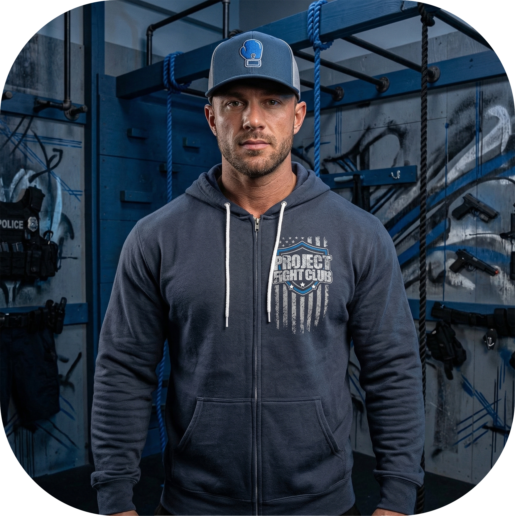 SLATE BLUE LIGHTWEIGHT ZIP HOODIE - SUPPORT POLICE