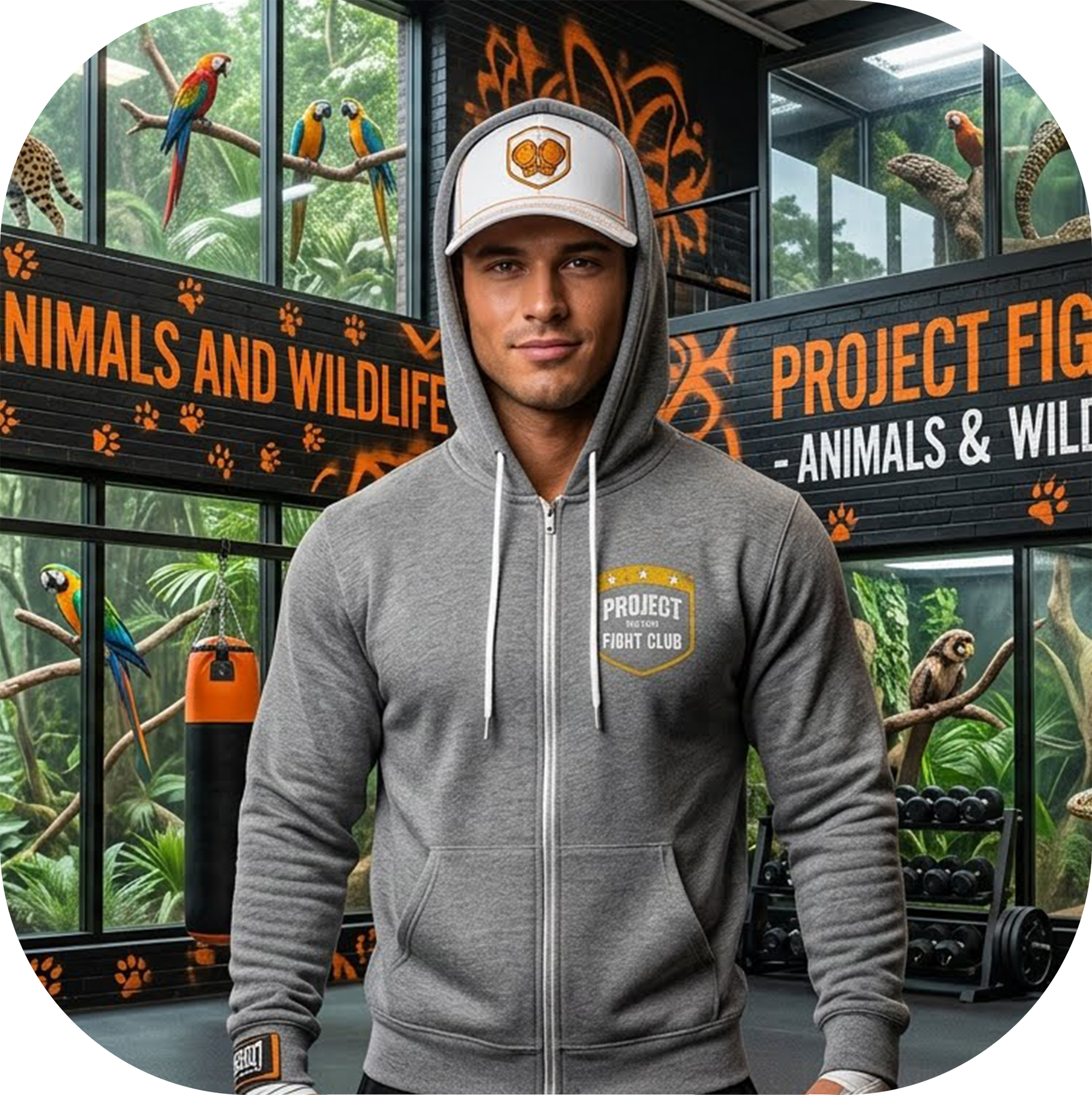 GREY LIGHTWEIGHT ZIP HOODIE - PROTECT ANIMALS & WILDLIFE