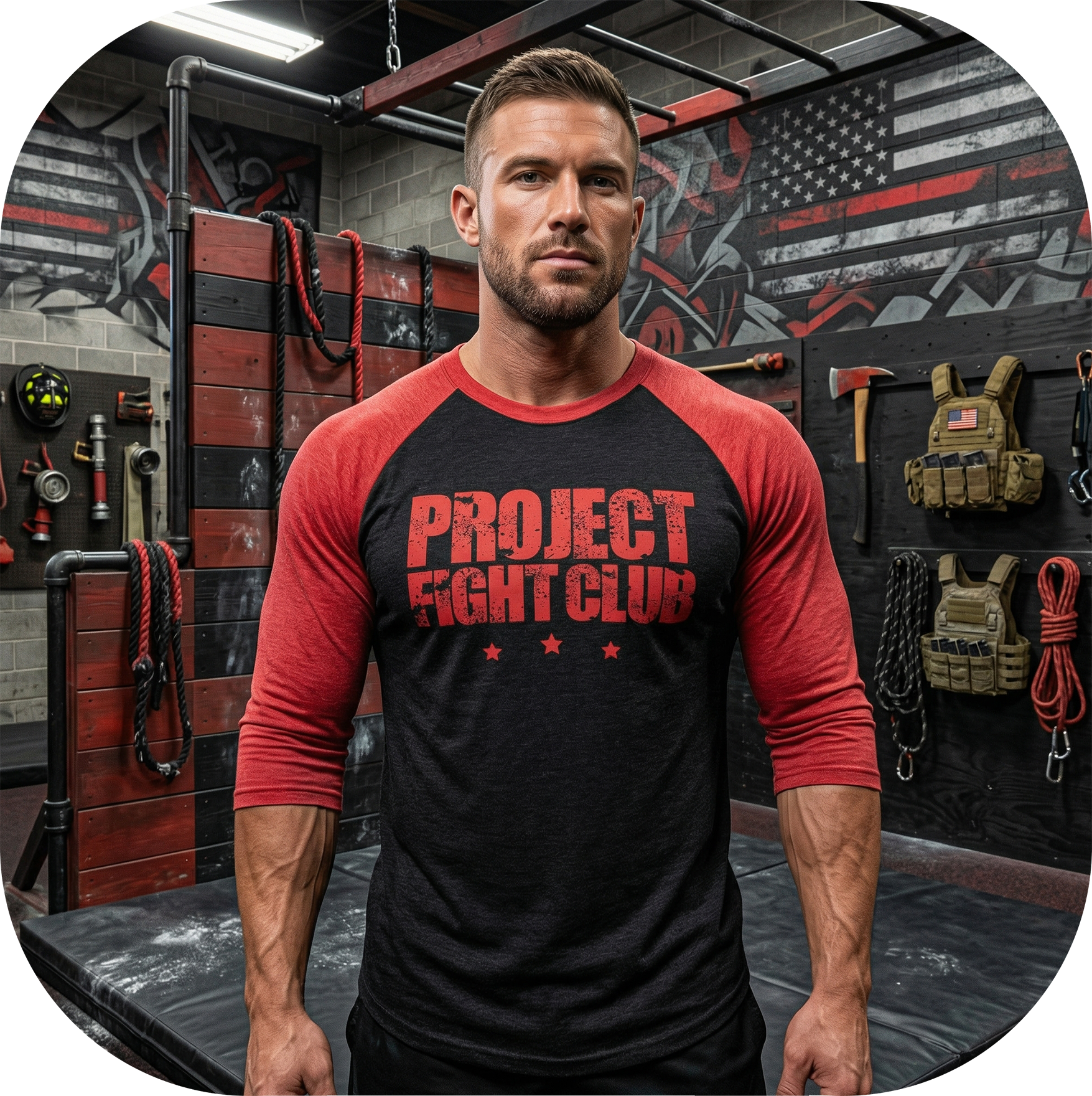 BLACK & RED BASEBALL TEE - HONOR FIREFIGHTERS & EMTs