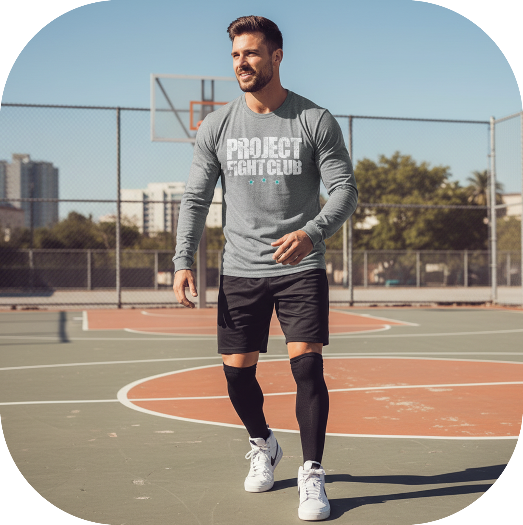 MENS GREY LONG SLEEVE TEE #2 - FIGHT ADDICTION