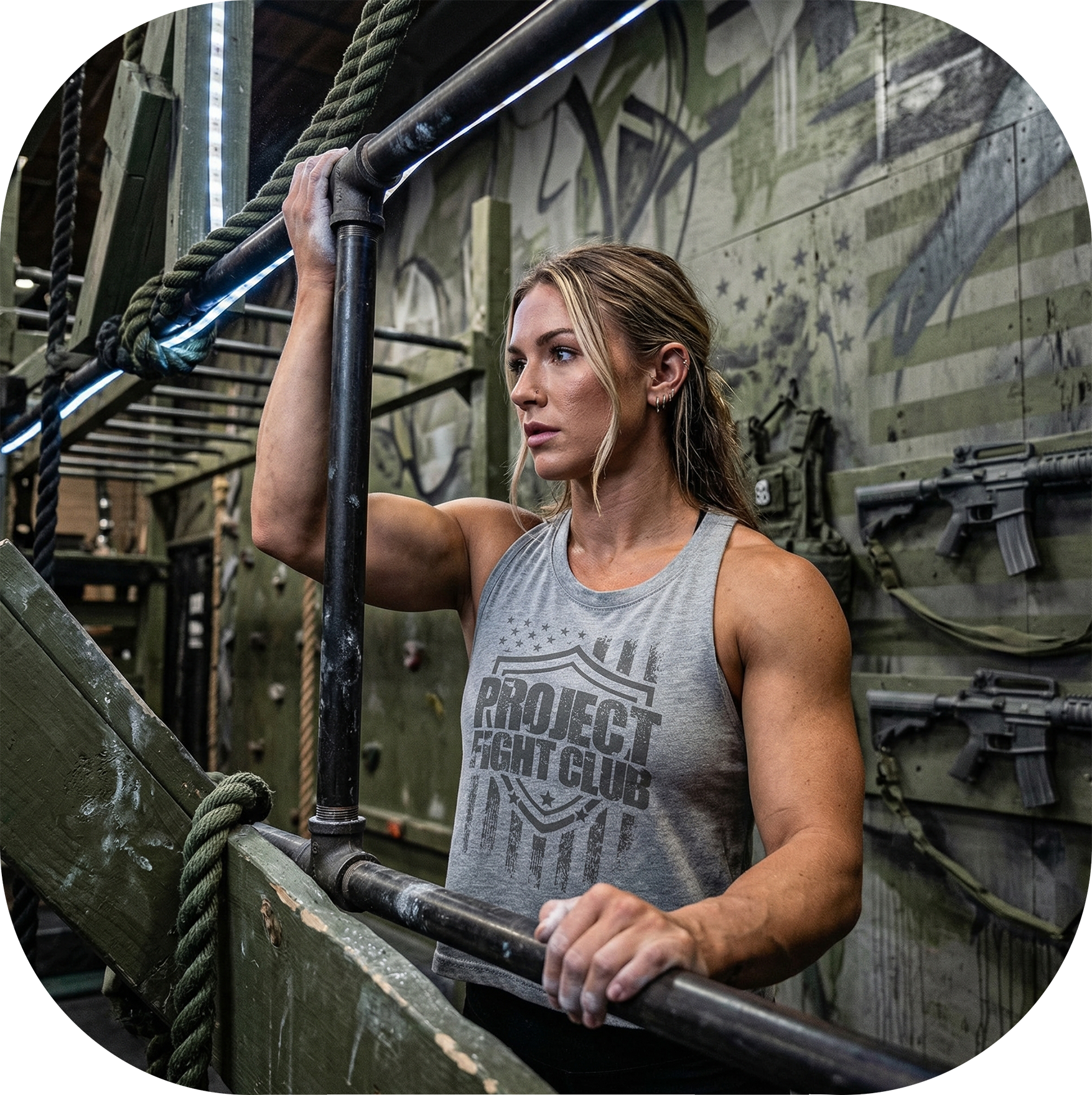 WOMENS GREY RACERBACK CROP TANK - HONOR SOLDIERS & VETERANS
