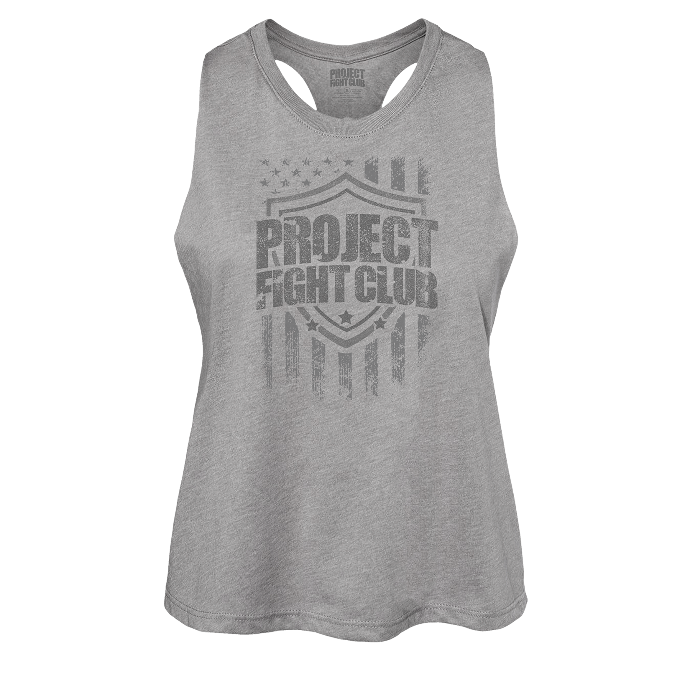 WOMENS GREY RACERBACK CROP TANK - HONOR SOLDIERS & VETERANS