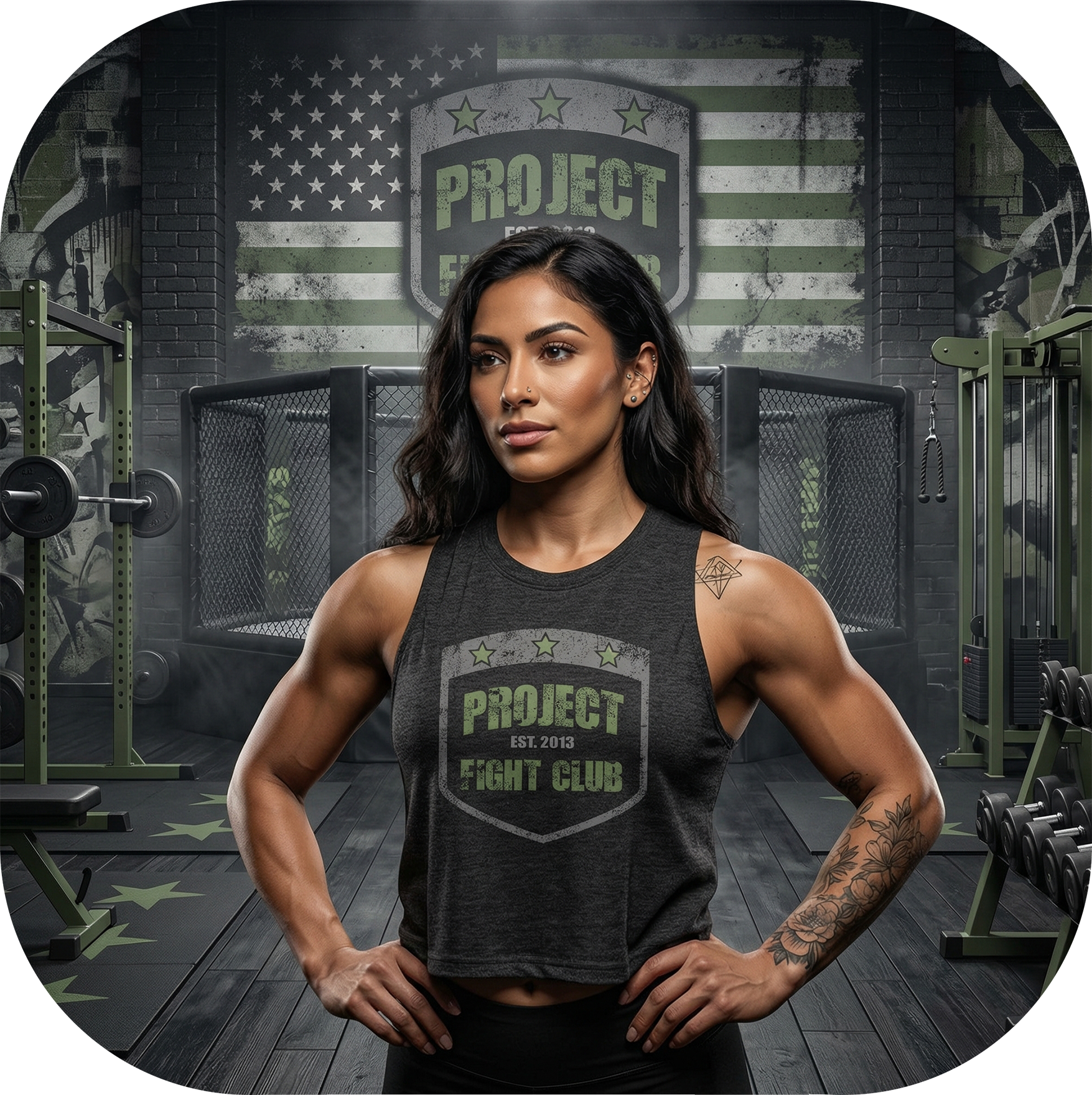 WOMENS BLACK RACERBACK CROP TANK 2 - HONOR SOLDIERS & VETERANS