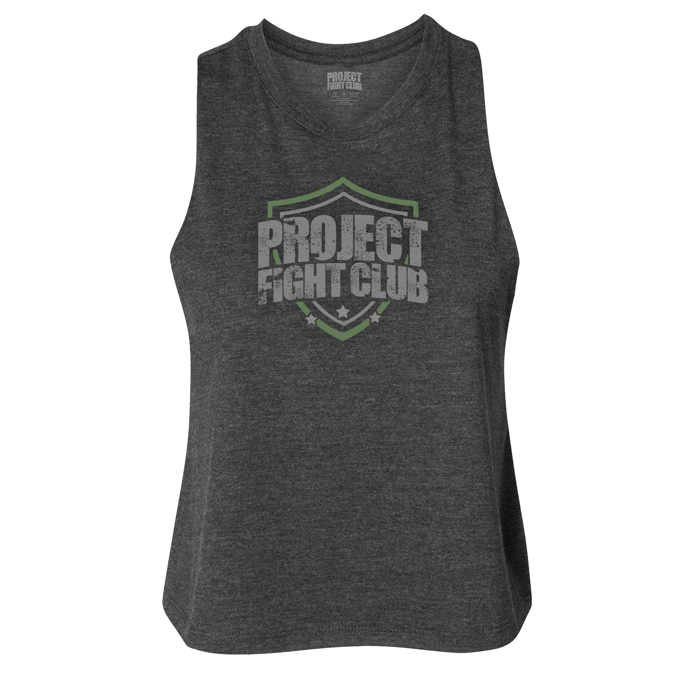 WOMENS DARK GREY RACERBACK CROP TANK - HONOR SOLDIERS & VETERANS