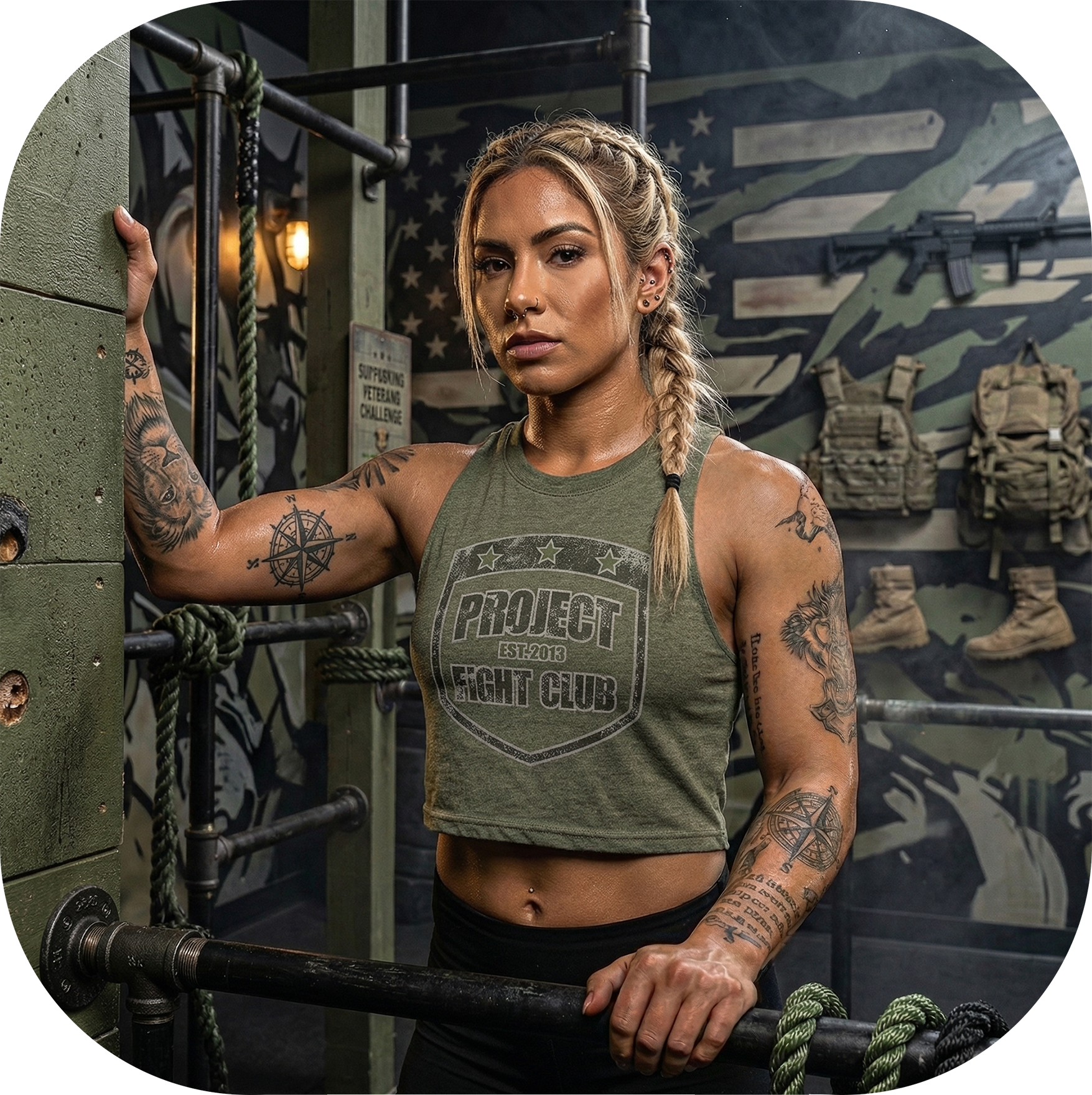 WOMENS ARMY RACERBACK CROP TANK - HONOR SOLDIERS & VETERANS