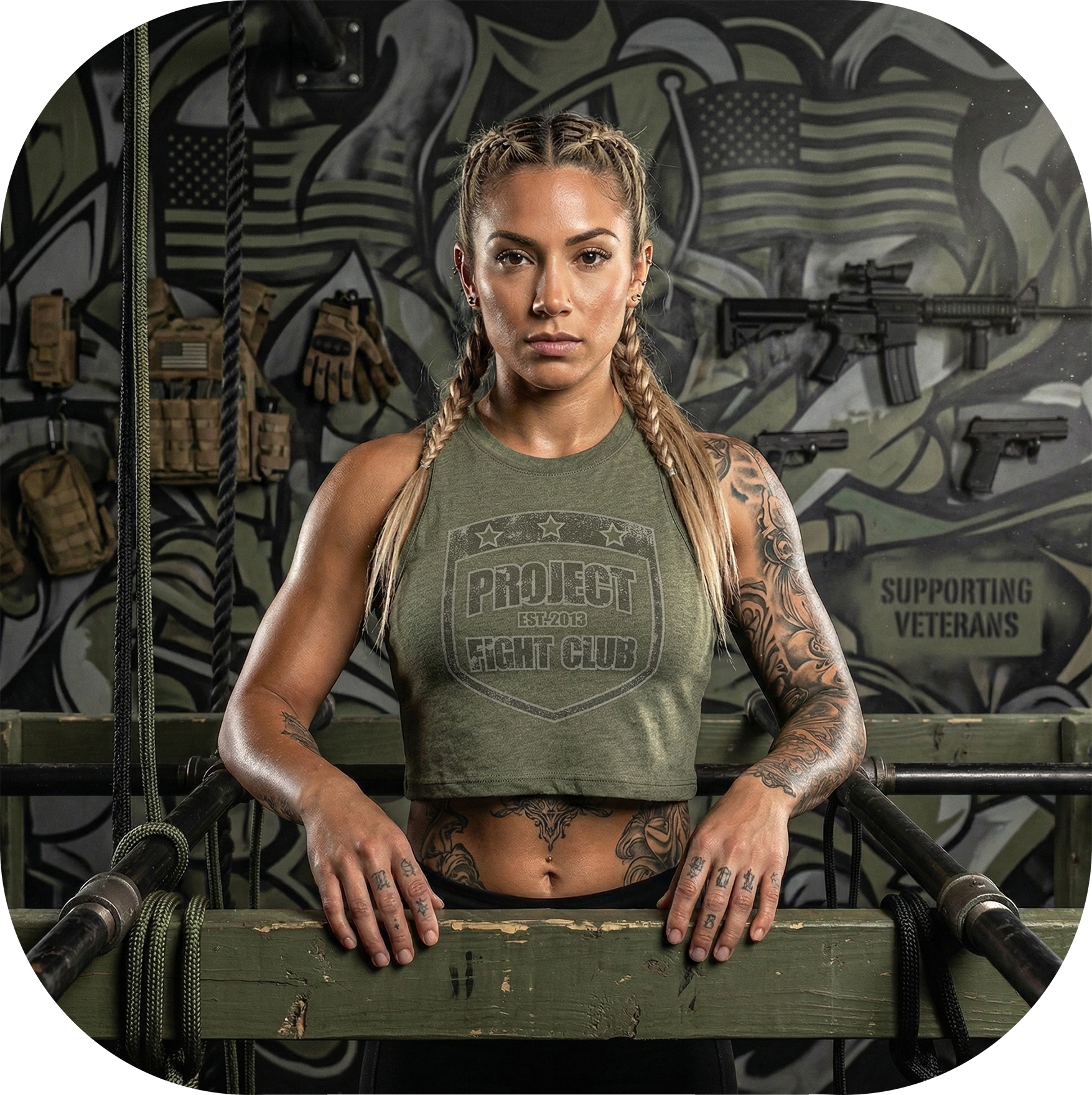 WOMENS ARMY RACERBACK CROP TANK - HONOR SOLDIERS & VETERANS