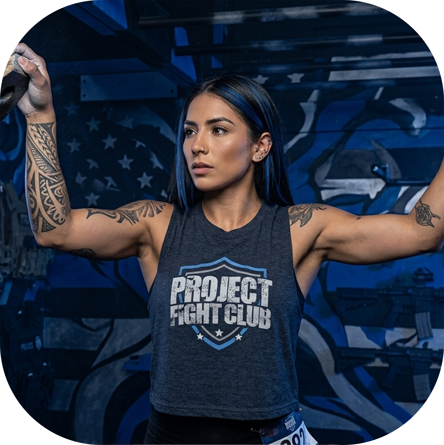 WOMENS NAVY RACERBACK CROPPED TANK #4 - SUPPORT POLICE