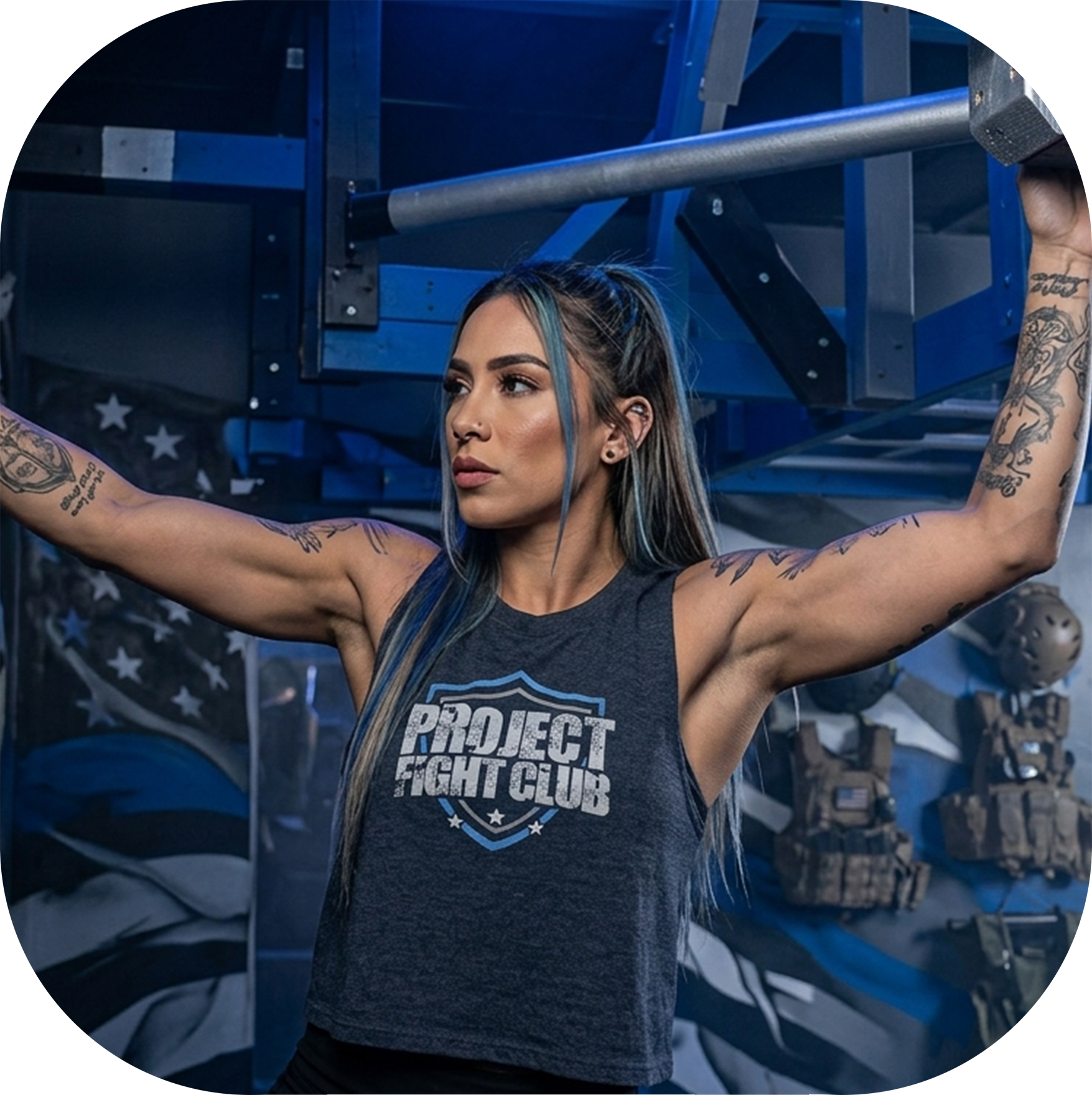 WOMENS NAVY RACERBACK CROPPED TANK #4 - SUPPORT POLICE