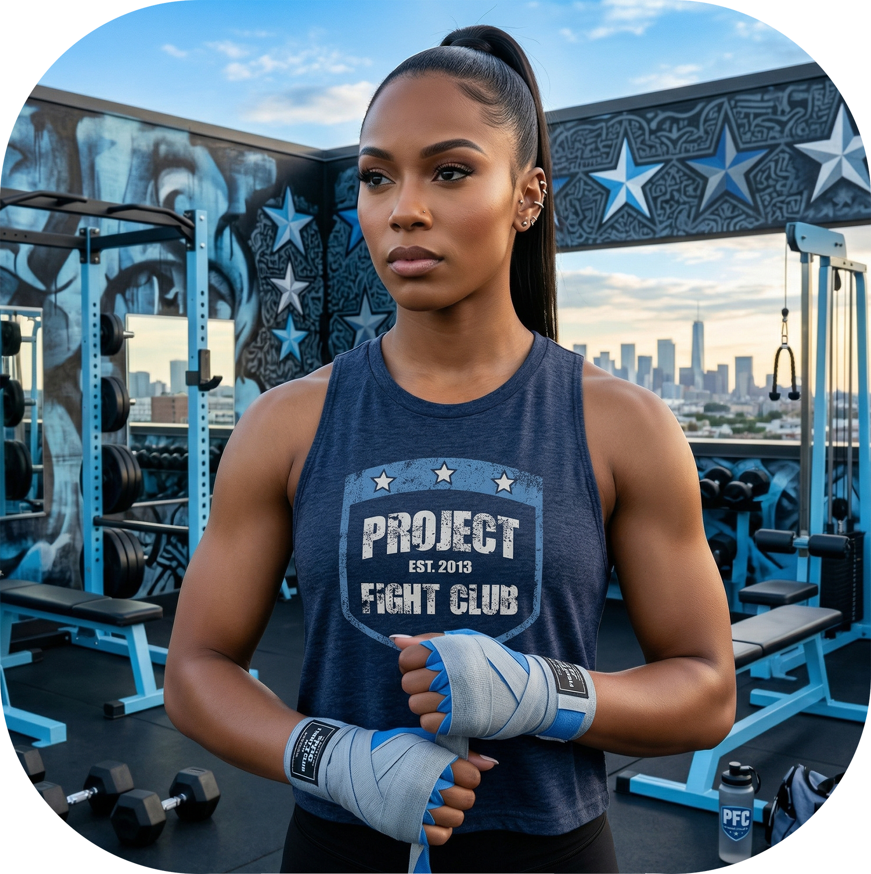 WOMENS NAVY RACERBACK CROPPED TANK #3 - SUPPORT POLICE
