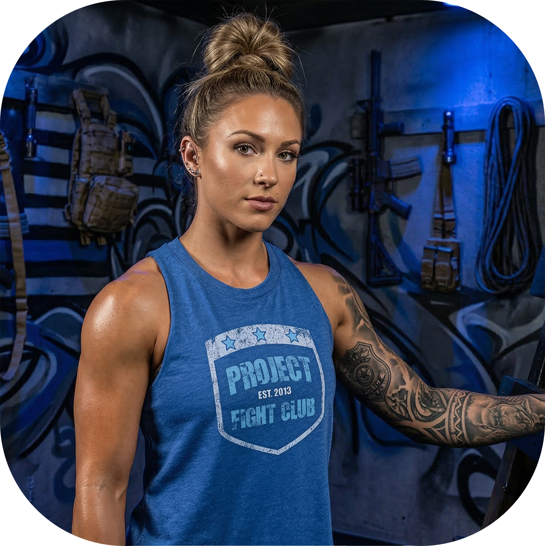 WOMENS BLUE RACERBACK CROPPED TANK #2 - SUPPORT POLICE