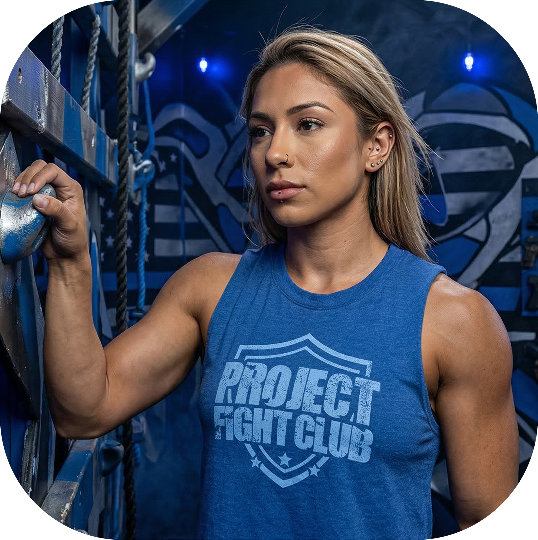 WOMENS BLUE RACERBACK CROPPED TANK - SUPPORT POLICE