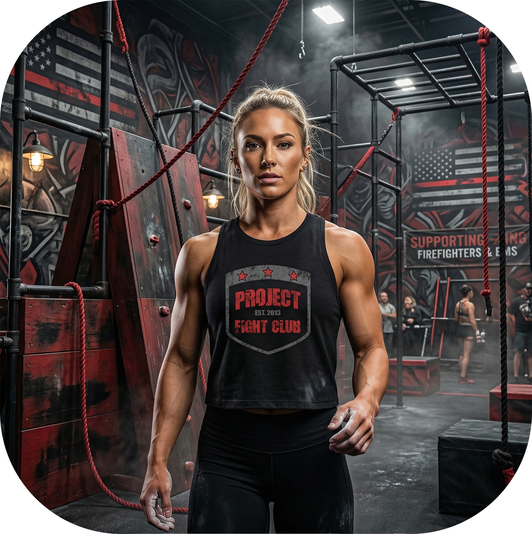 BLACK CROPPED RACERBACK TANK #2 - HONOR FIREFIGHTERS & EMTs
