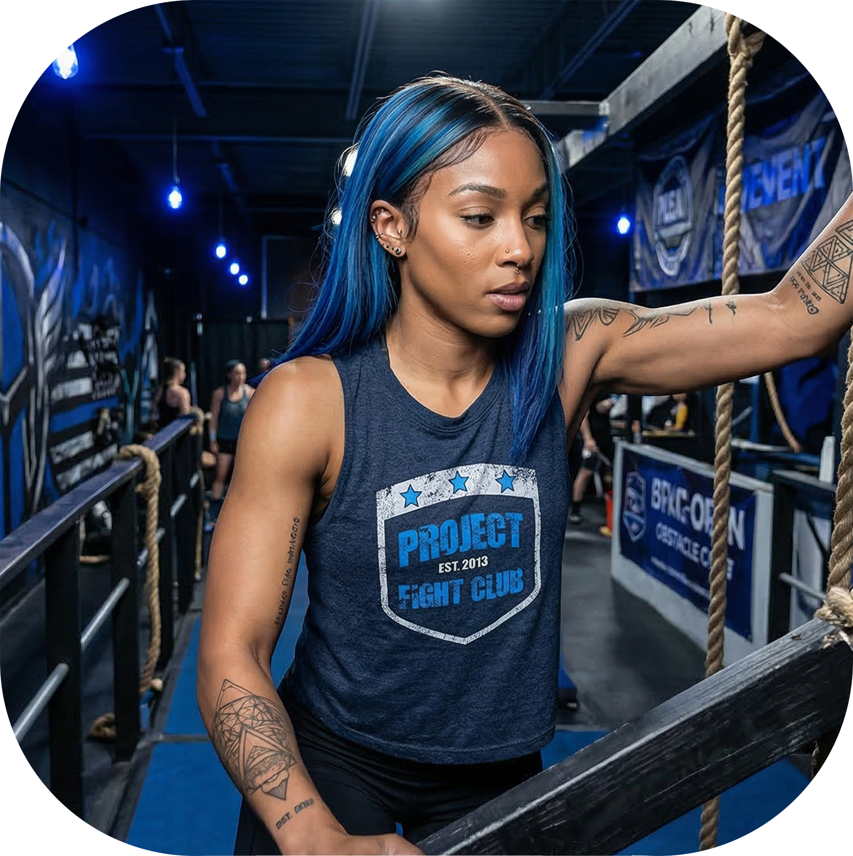 WOMENS NAVY RACERBACK CROPPED TANK #2 - SUPPORT POLICE