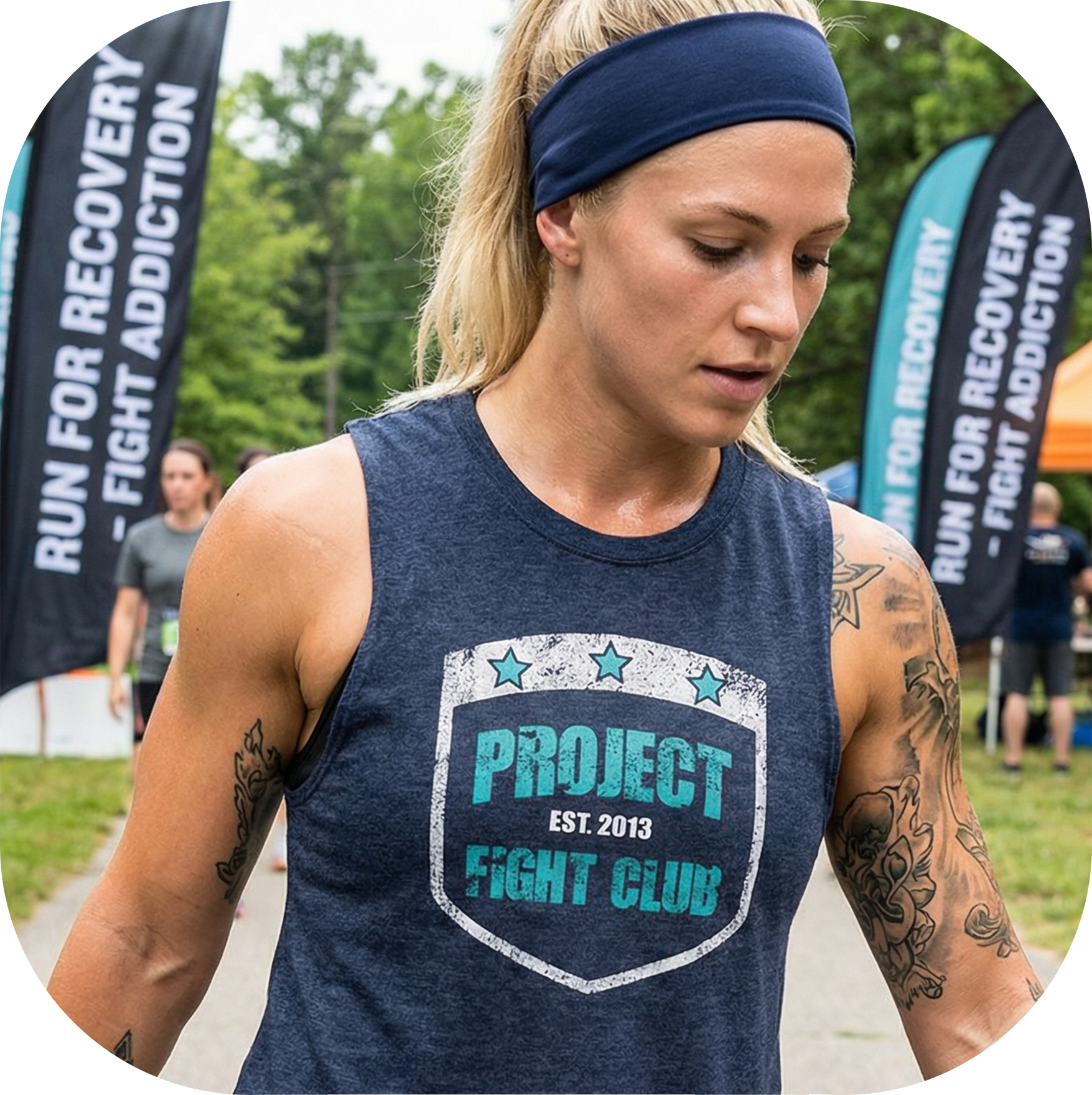 WOMENS NAVY CROPPED RACERBACK TANK #2 - FIGHT ADDICTION