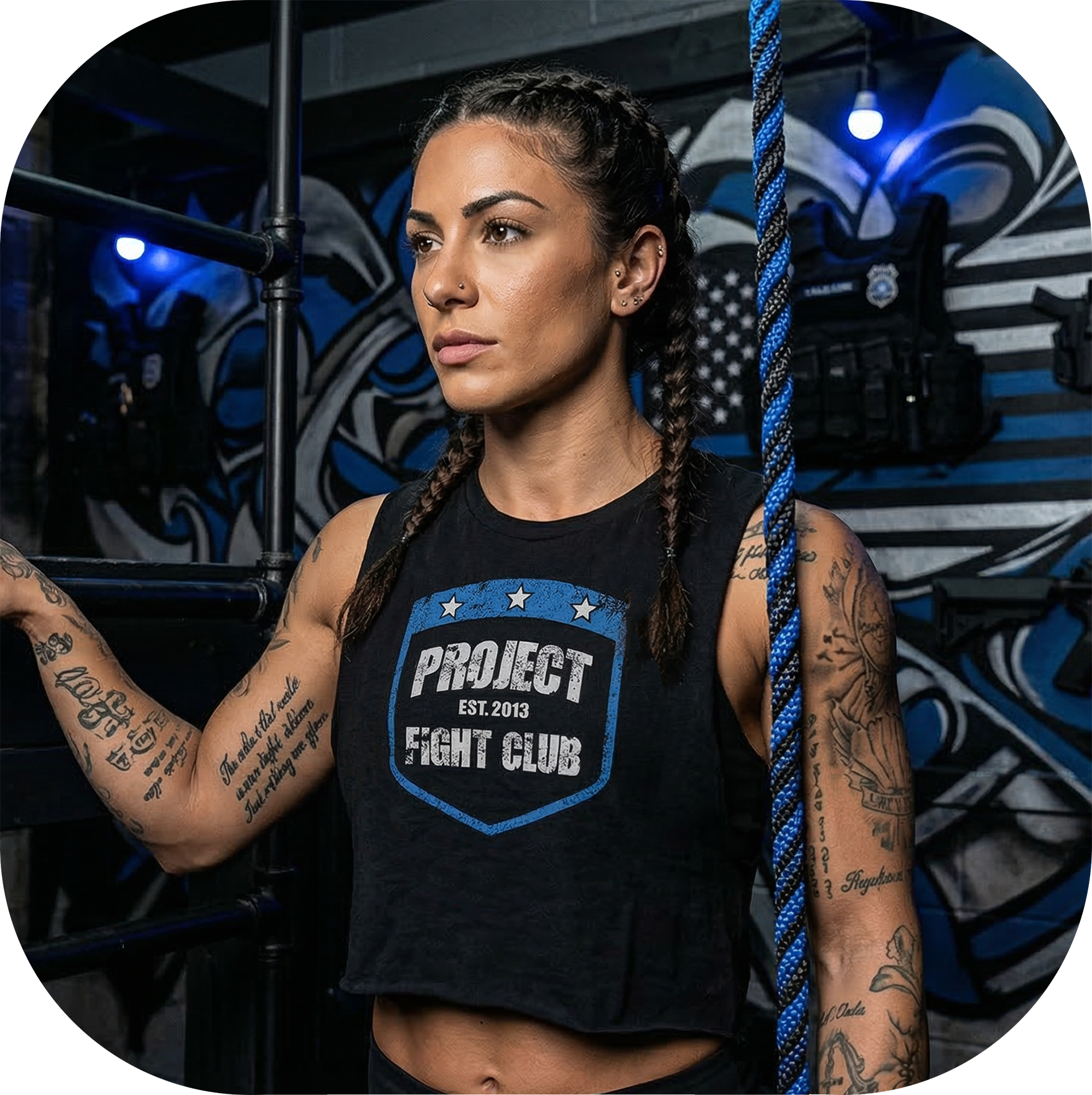 WOMENS SOLID BLACK RACERBACK CROPPED TANK #3 - SUPPORT POLICE