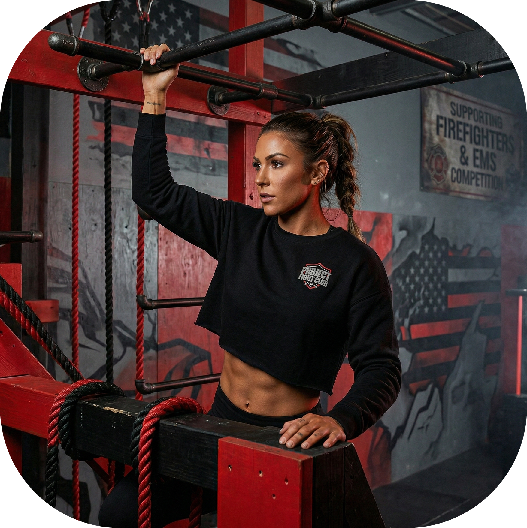 BLACK CROPPED SWEATSHIRT - HONOR FIREFIGHTERS & EMTs