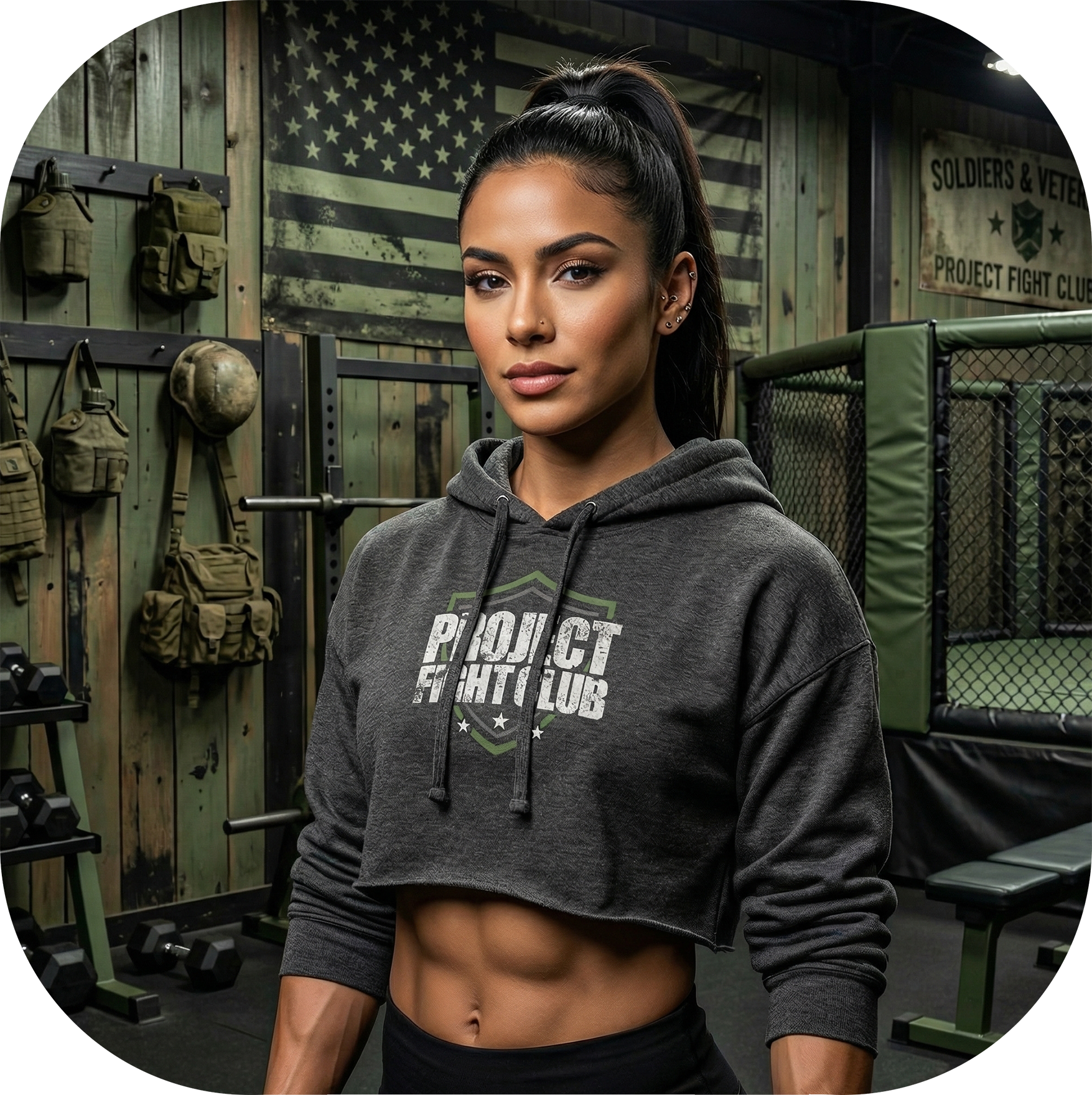 WOMENS DARK GREY CROP HOODIE - HONOR SOLDIERS & VETERANS