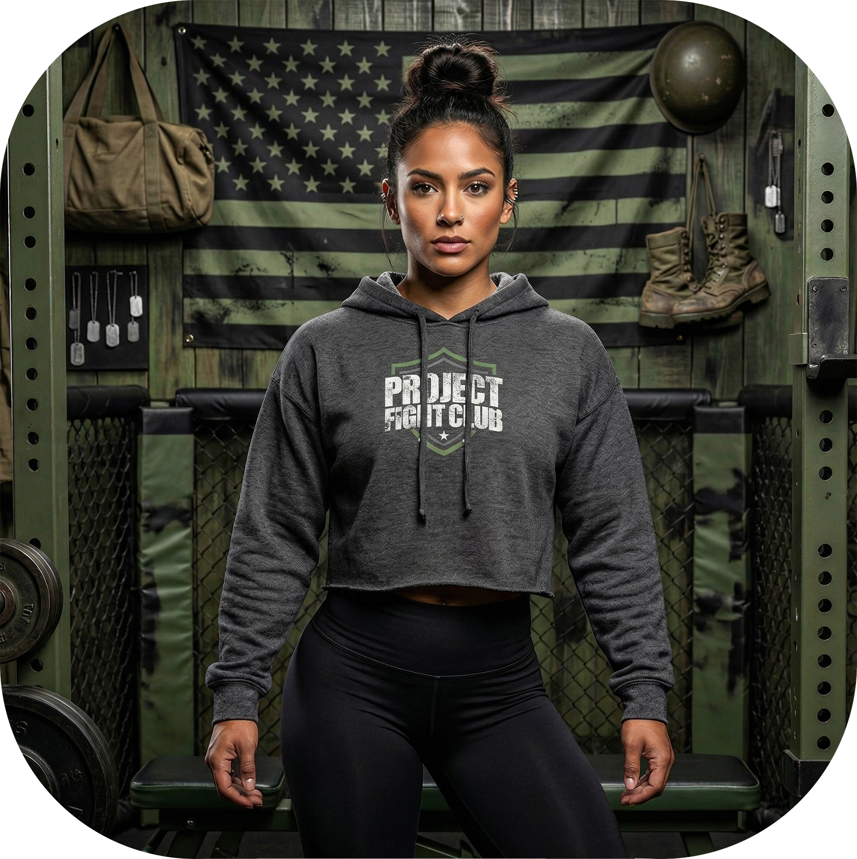 WOMENS DARK GREY CROP HOODIE - HONOR SOLDIERS & VETERANS