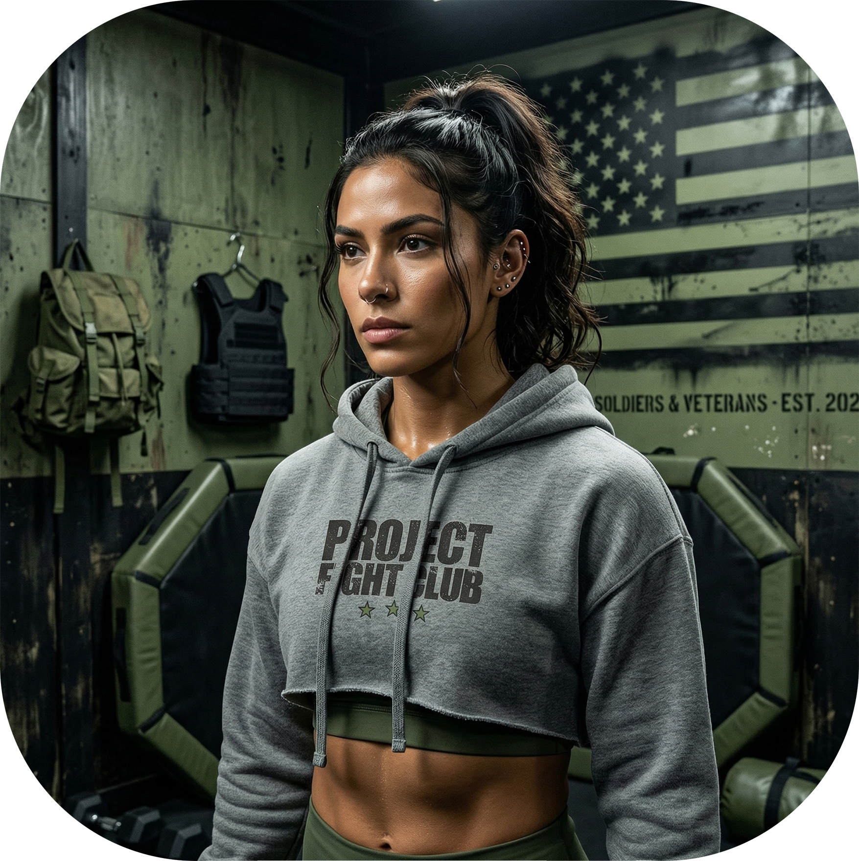 WOMENS GREY CROP HOODIE - HONOR SOLDIERS & VETERANS