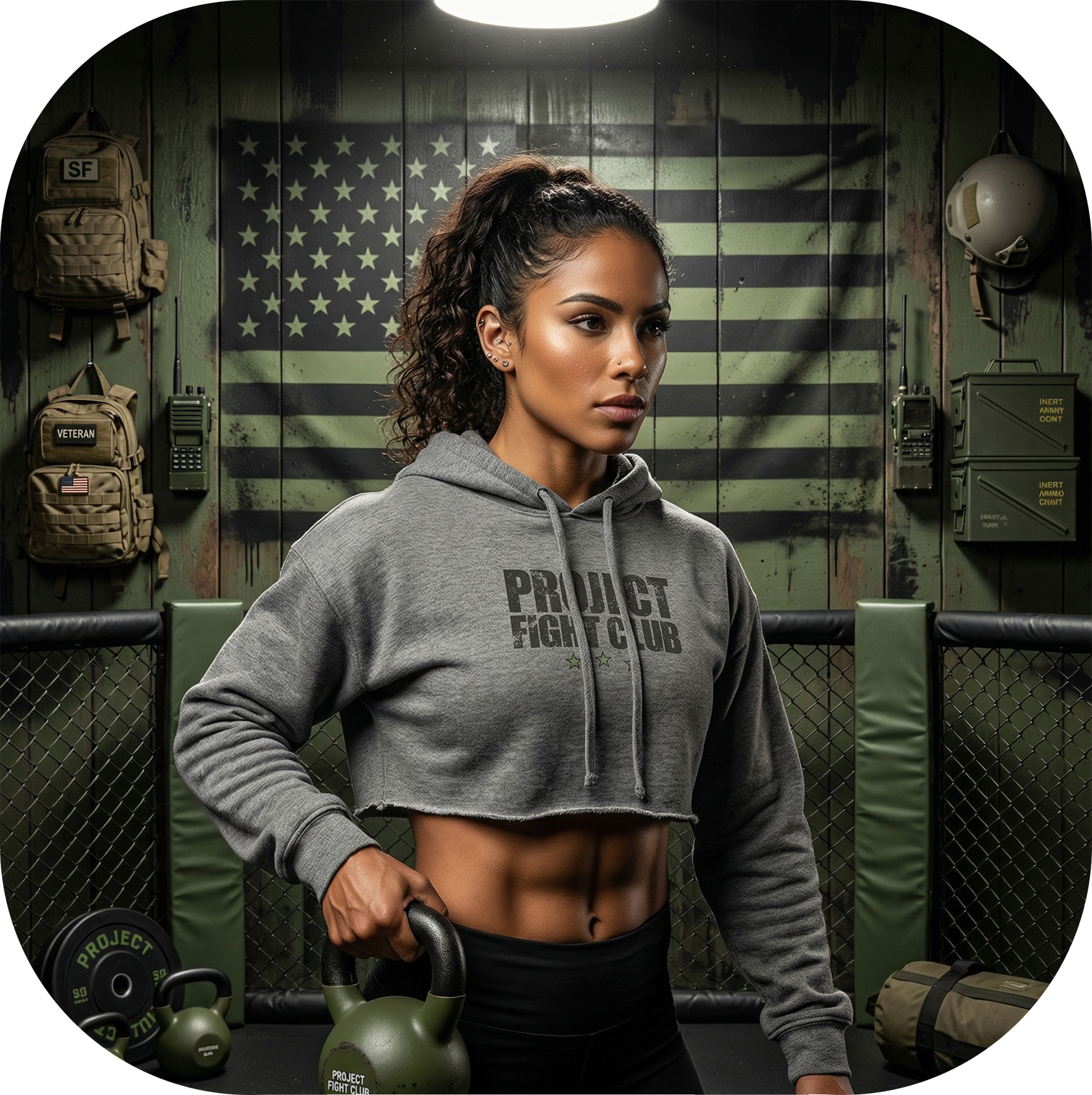 WOMENS GREY CROP HOODIE - HONOR SOLDIERS & VETERANS