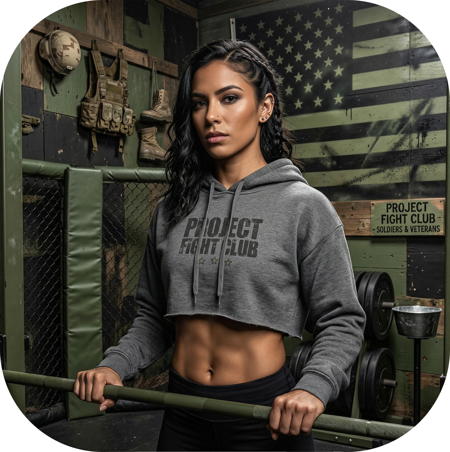 WOMENS GREY CROP HOODIE - HONOR SOLDIERS & VETERANS