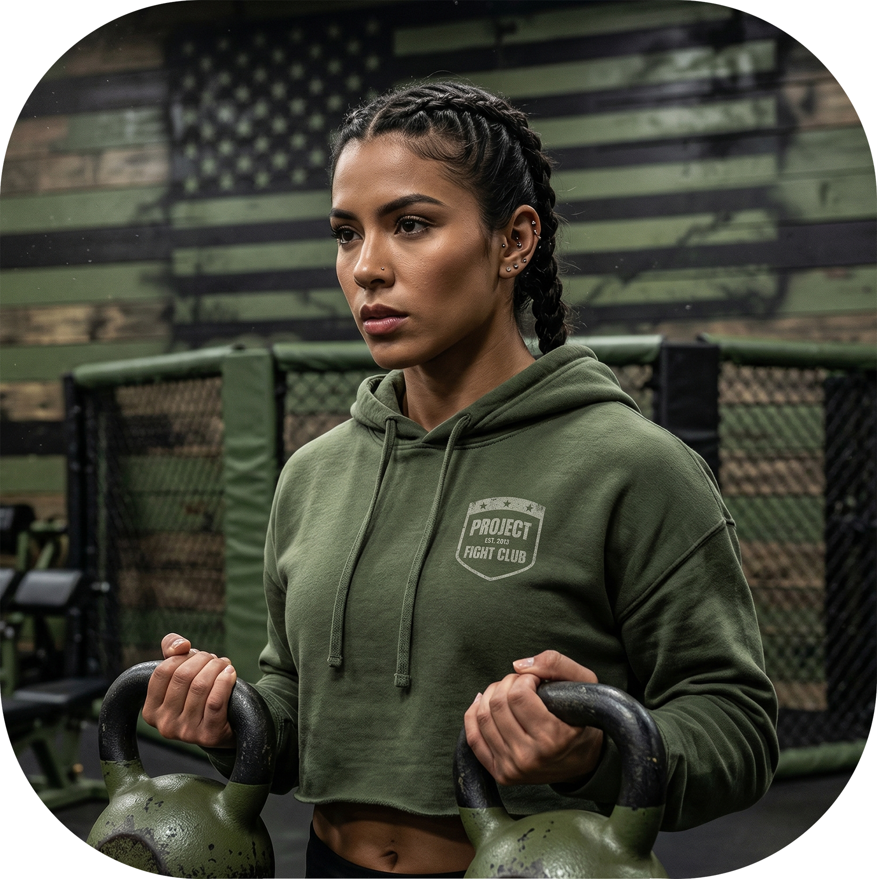 WOMENS MILITARY GREEN CROP HOODIE - HONOR SOLDIERS & VETERANS