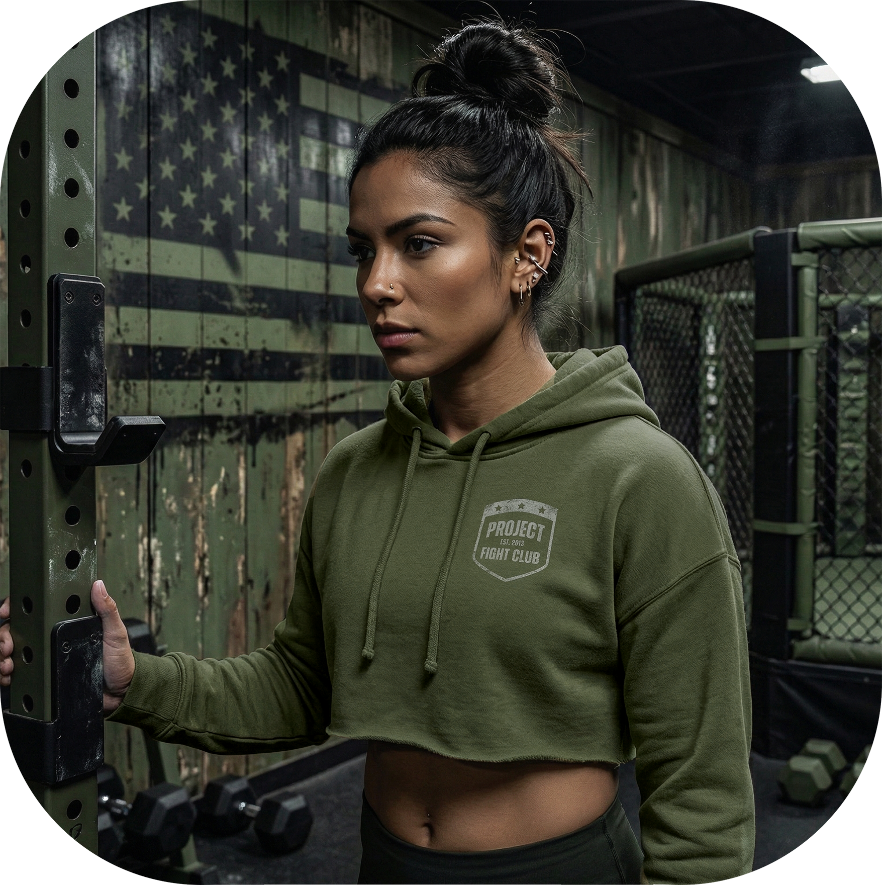 WOMENS MILITARY GREEN CROP HOODIE - HONOR SOLDIERS & VETERANS