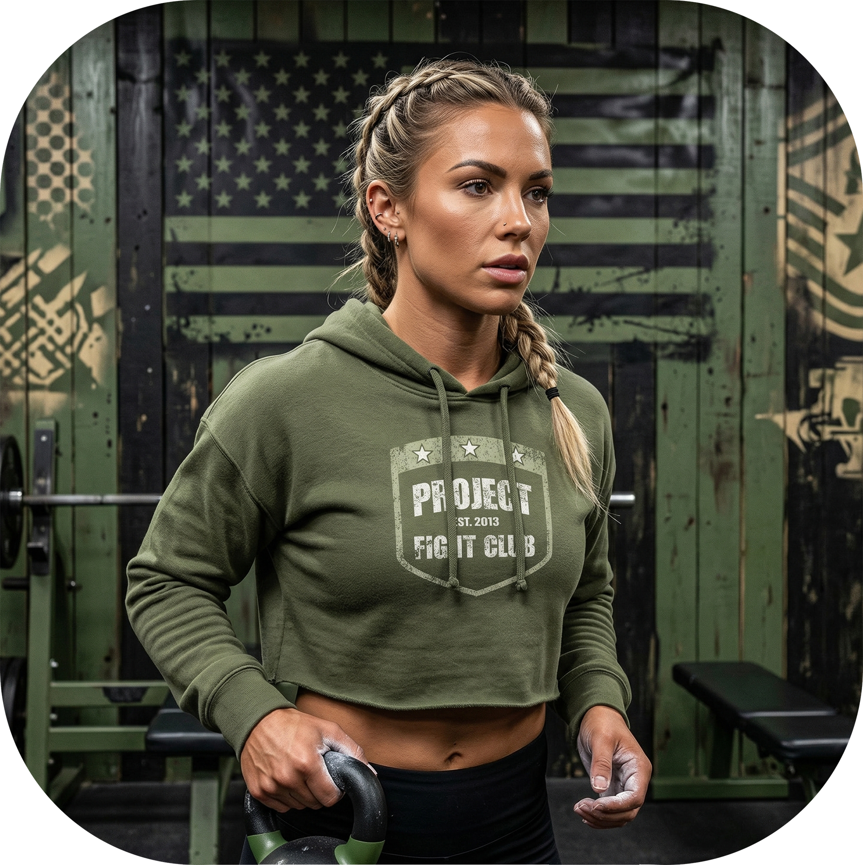 WOMENS MILITARY GREEN CROP HOODIE 2 - HONOR SOLDIERS & VETERANS
