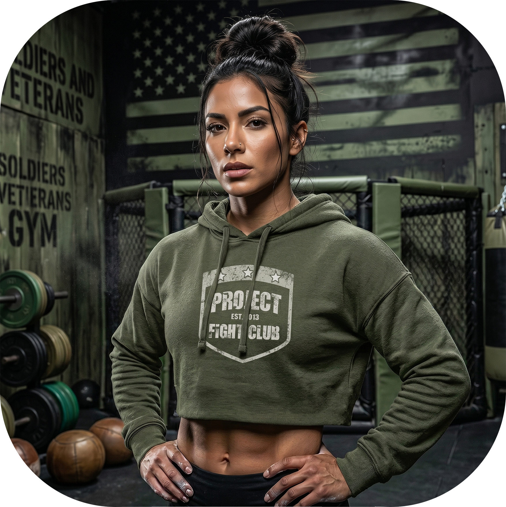 WOMENS MILITARY GREEN CROP HOODIE 2 - HONOR SOLDIERS & VETERANS