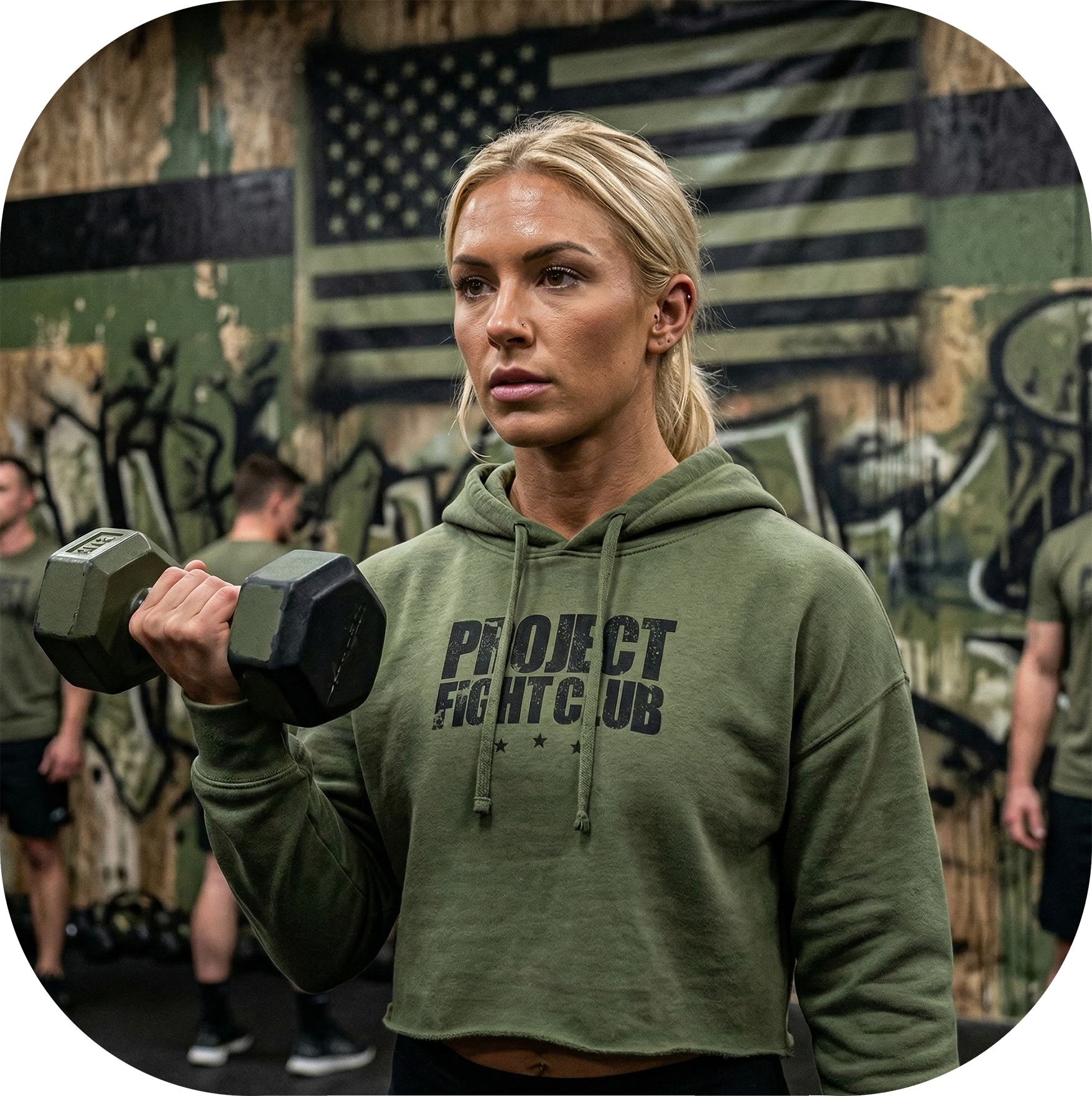 WOMENS MILITARY GREEN CROP HOODIE 3 - HONOR SOLDIERS & VETERANS