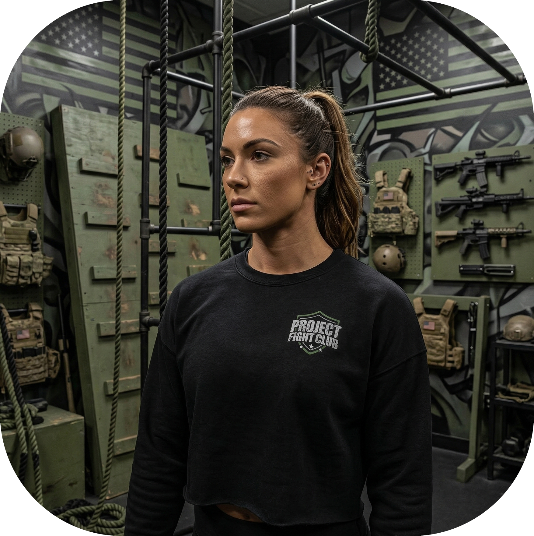 WOMENS BLACK CROPPED FLEECE - HONOR SOLDIERS & VETERANS
