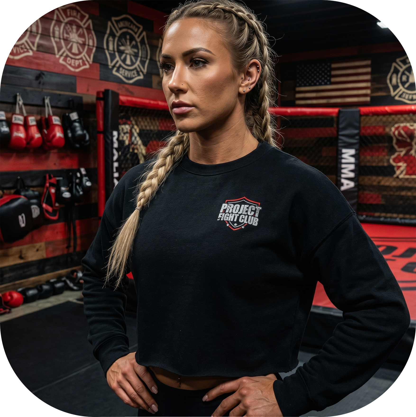 BLACK CROPPED SWEATSHIRT - HONOR FIREFIGHTERS & EMTs